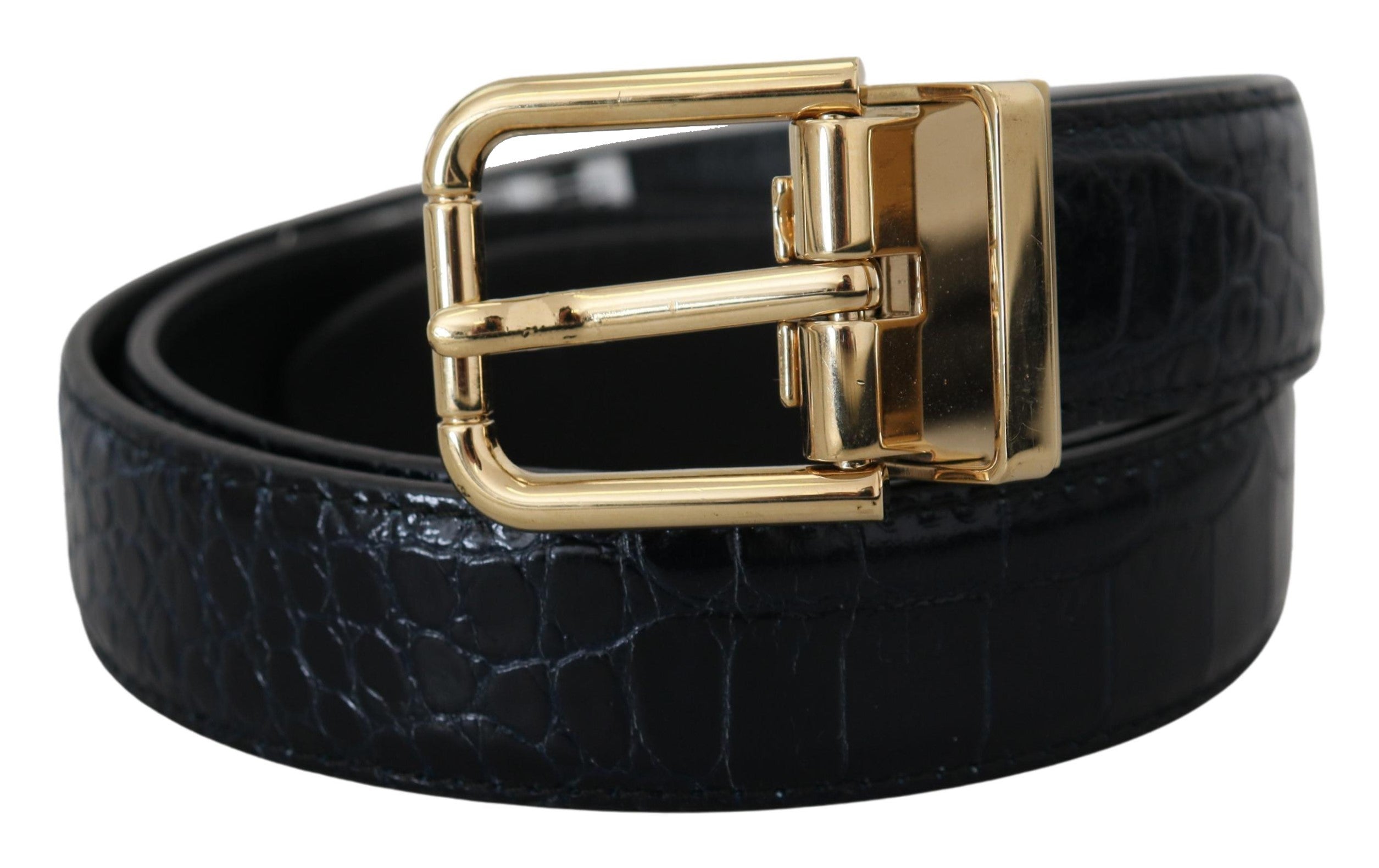 Dolce & Gabbana Blue Exotic Leather Gold Metal Buckle Belt Dolce & Gabbana