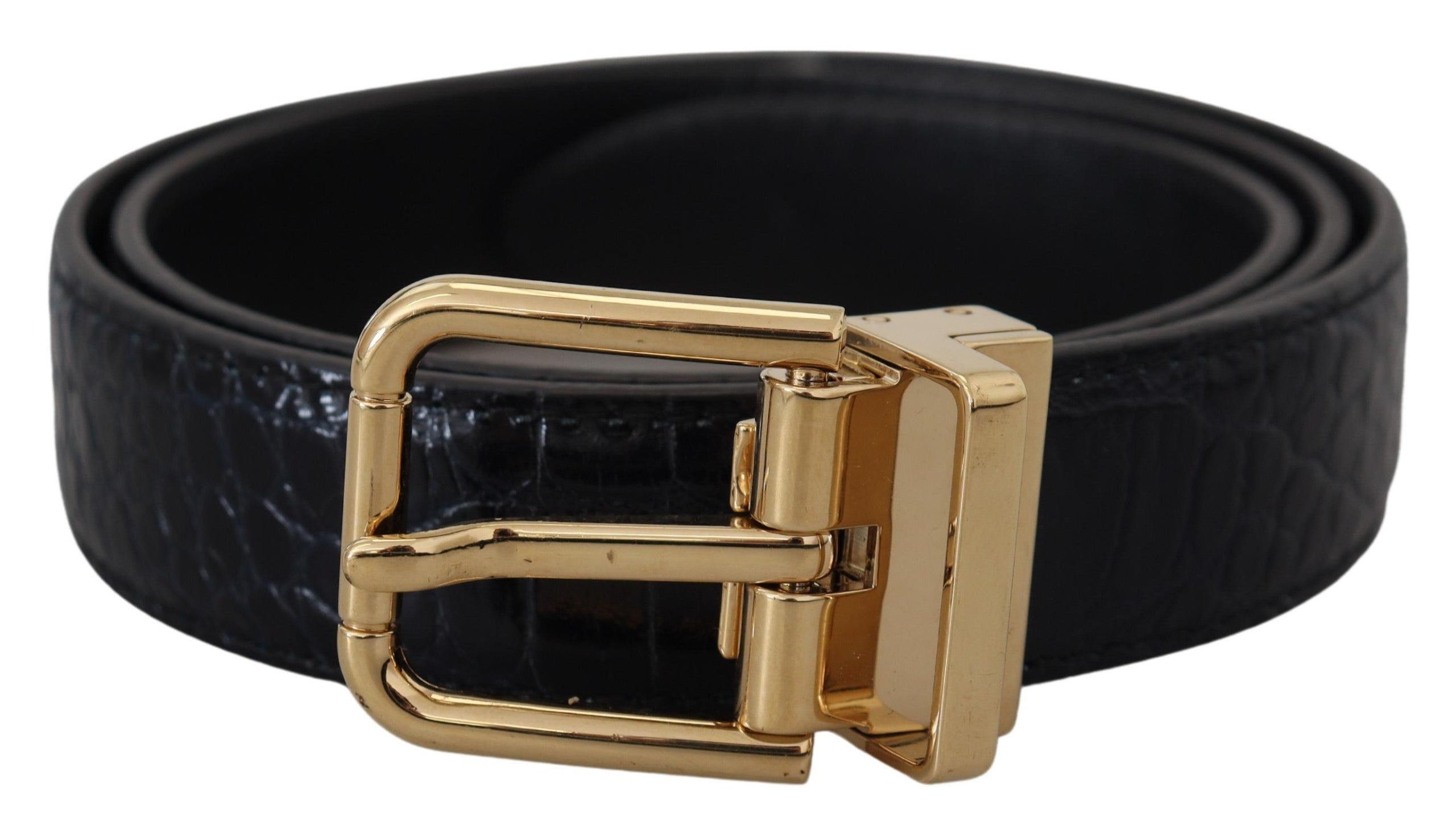 Dolce & Gabbana Blue Exotic Leather Gold Metal Buckle Belt Dolce & Gabbana