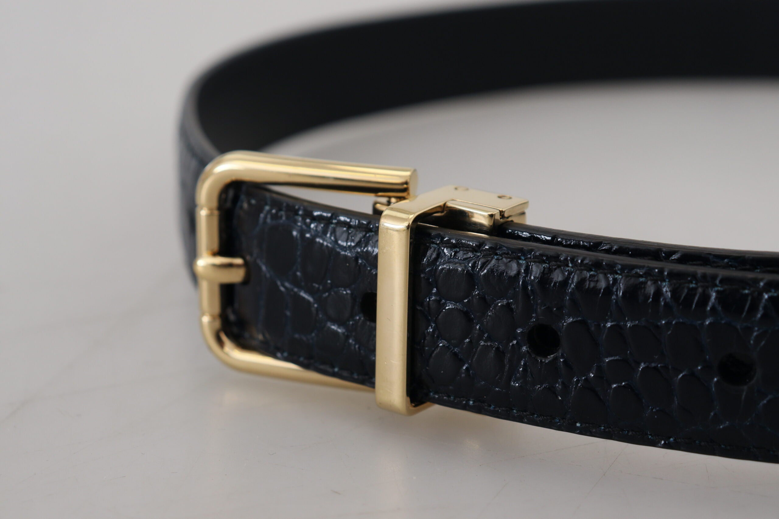 Dolce & Gabbana Blue Exotic Leather Gold Metal Buckle Belt Dolce & Gabbana