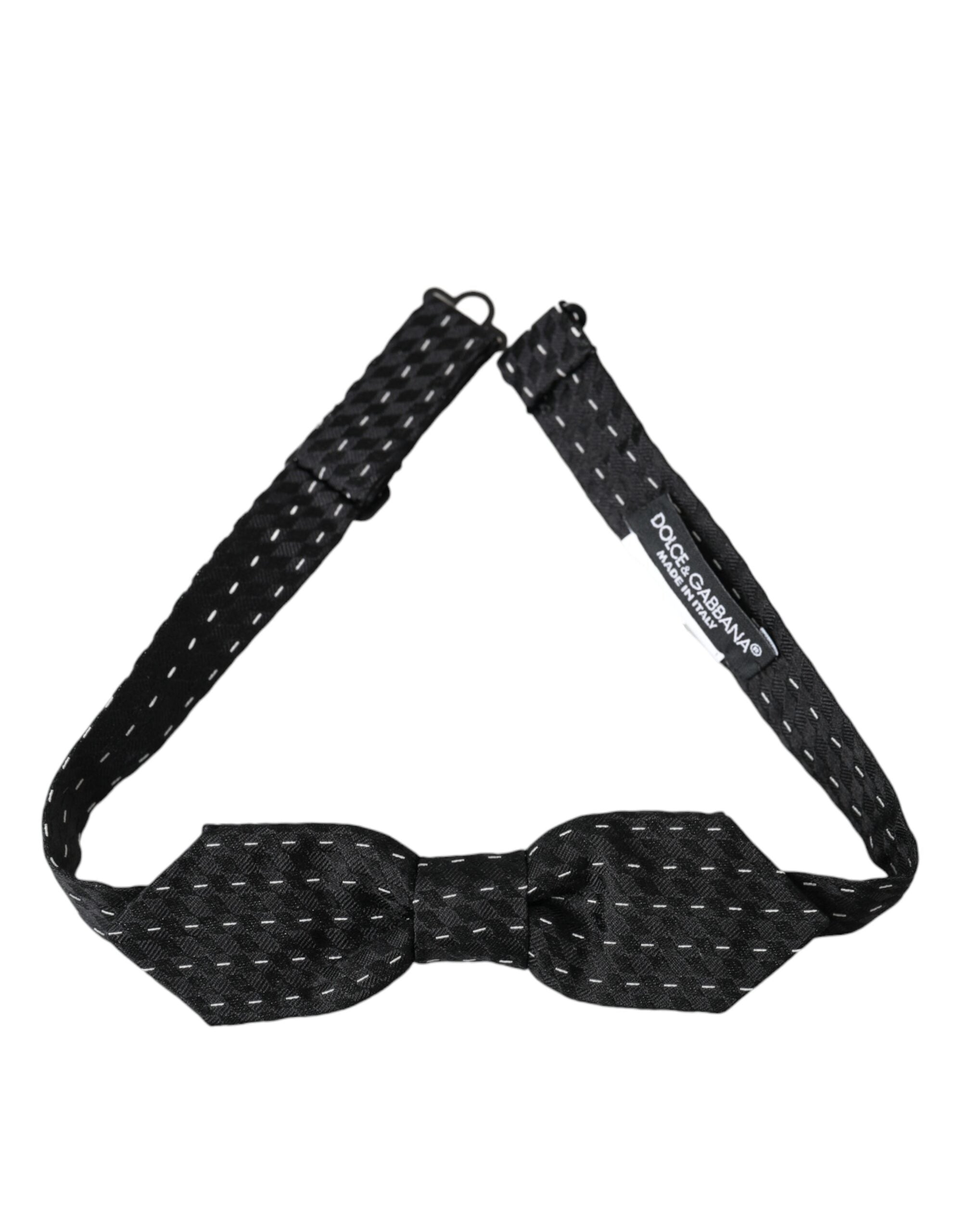 Dolce & Gabbana Black White Stitched Silk Men Neck Bow Tie Dolce & Gabbana