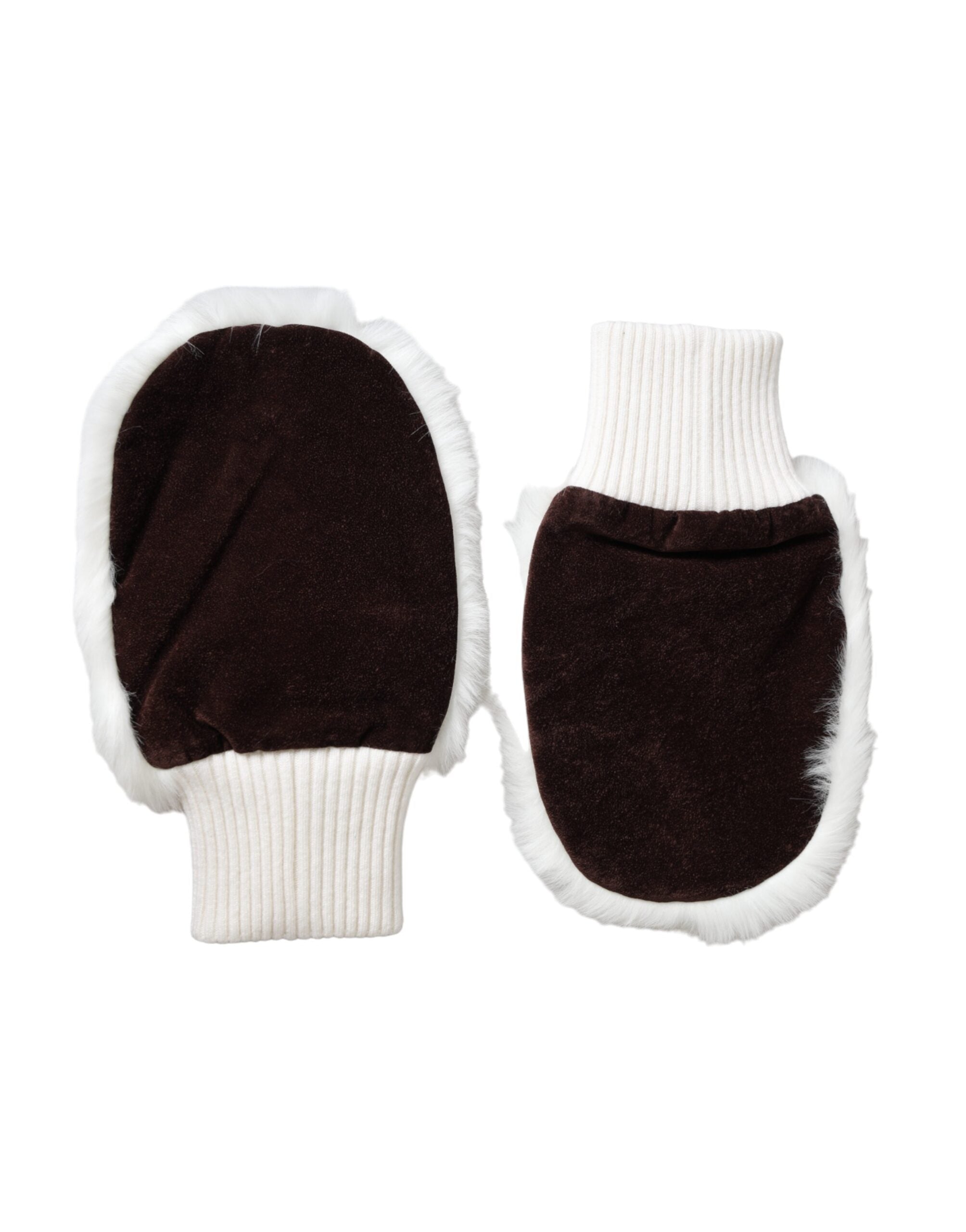 Dolce & Gabbana White Acrylic Knitted Fur Wrist Mitten Gloves Dolce & Gabbana
