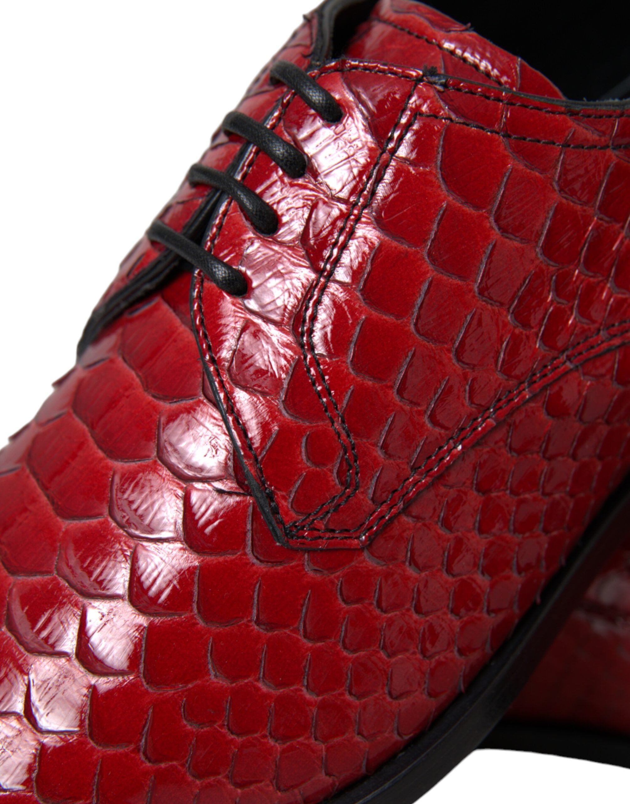 Dolce & Gabbana Red Textured Varnished Derby Men Formal Shoes Dolce & Gabbana