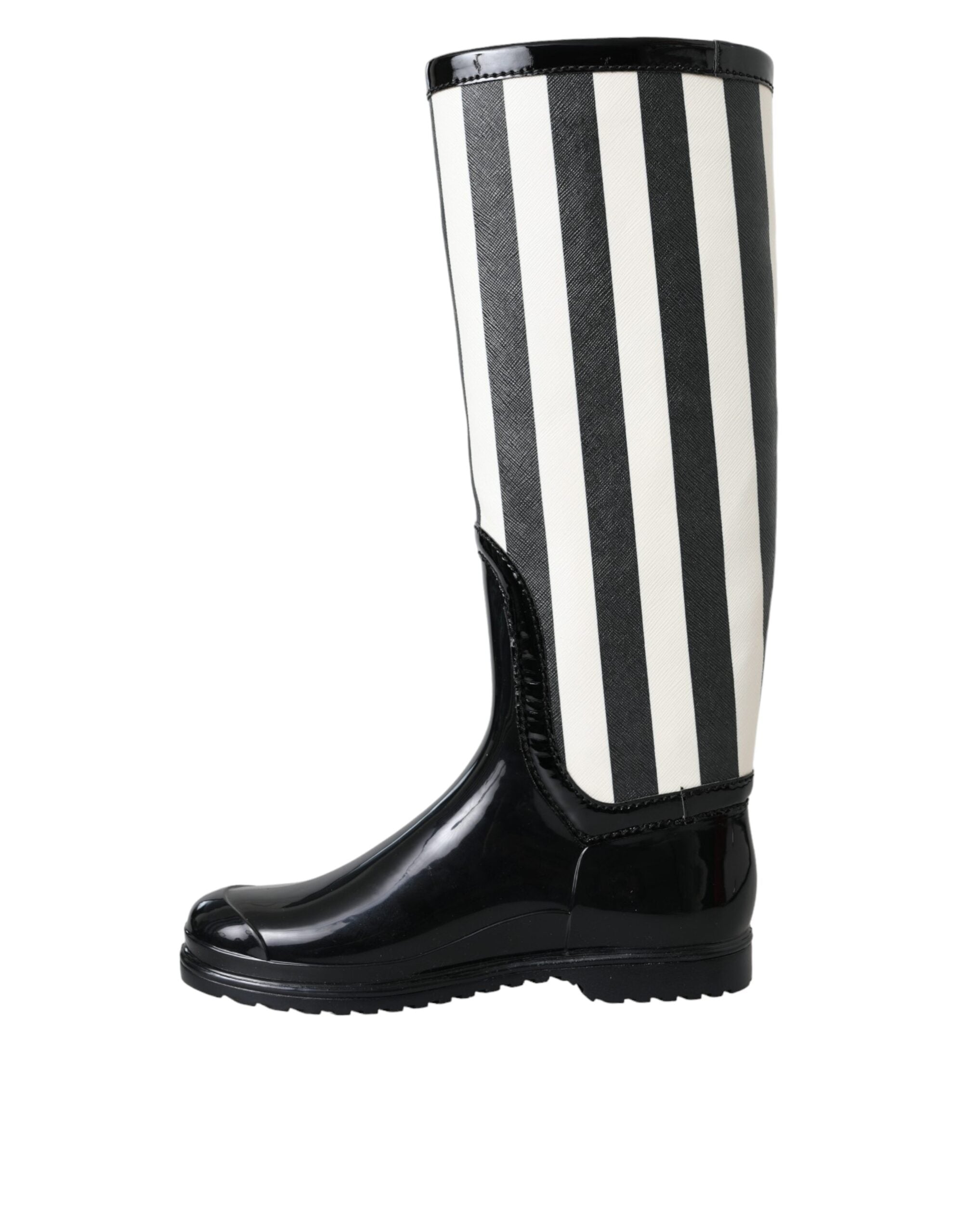 Dolce & Gabbana Black Rubber Knee High Flat Boots Shoes Dolce & Gabbana