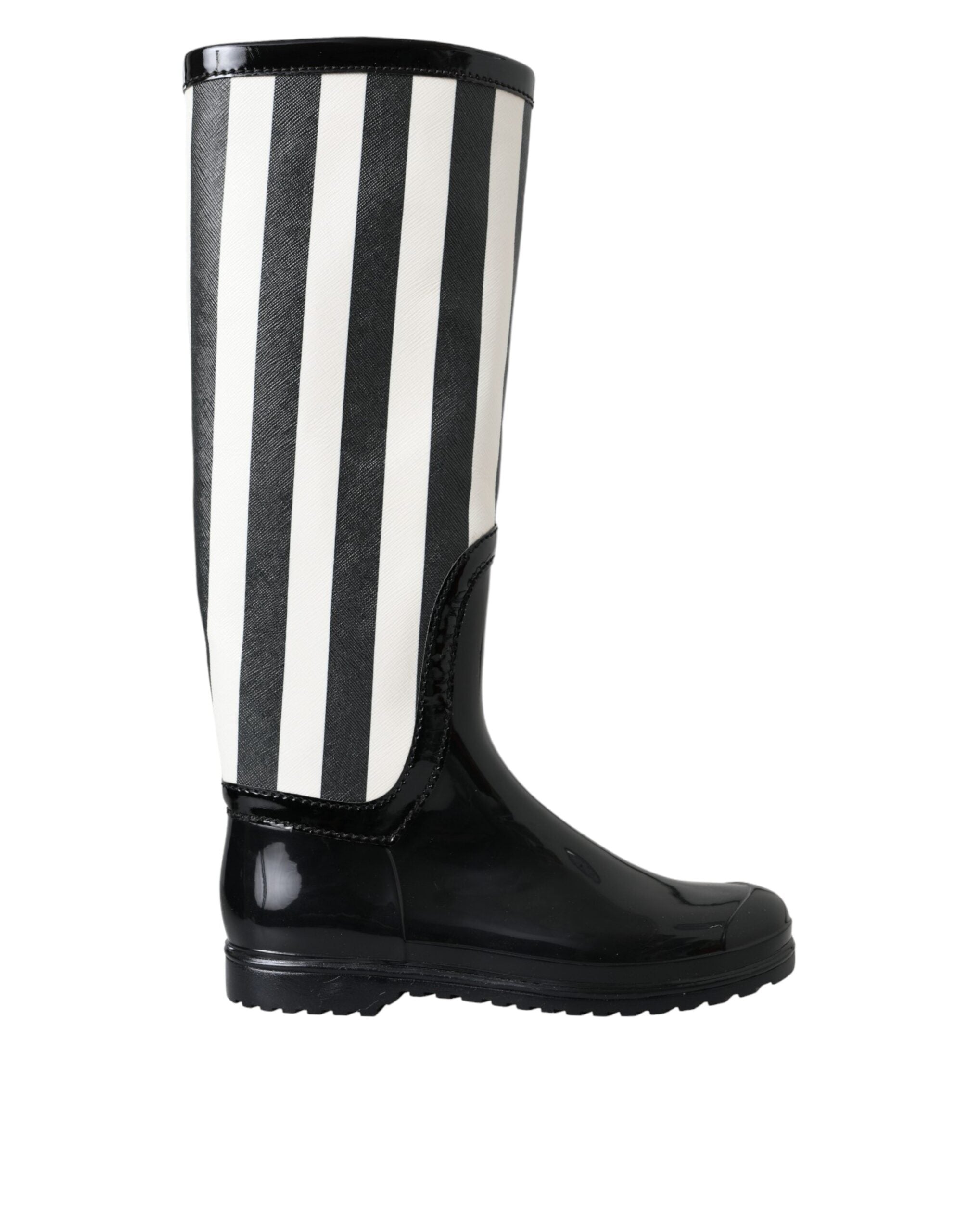 Dolce & Gabbana Black Rubber Knee High Flat Boots Shoes Dolce & Gabbana