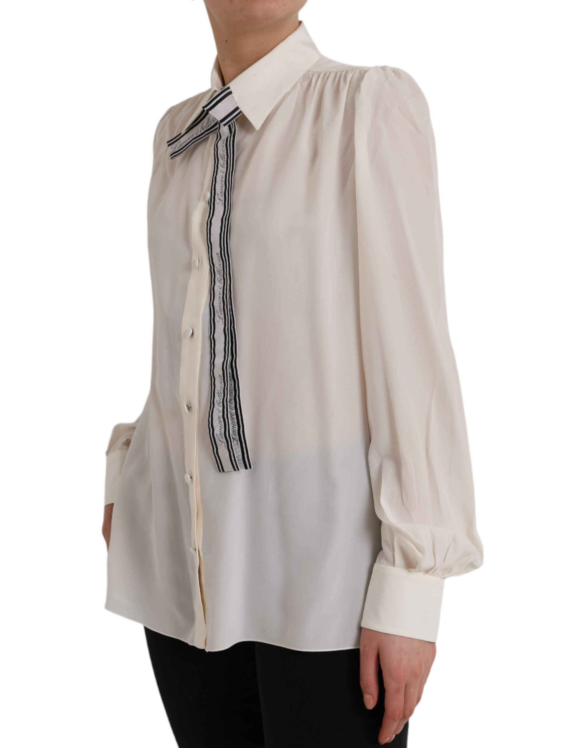 Dolce & Gabbana Off White Long Sleeve Button Down Blouse Top Dolce & Gabbana