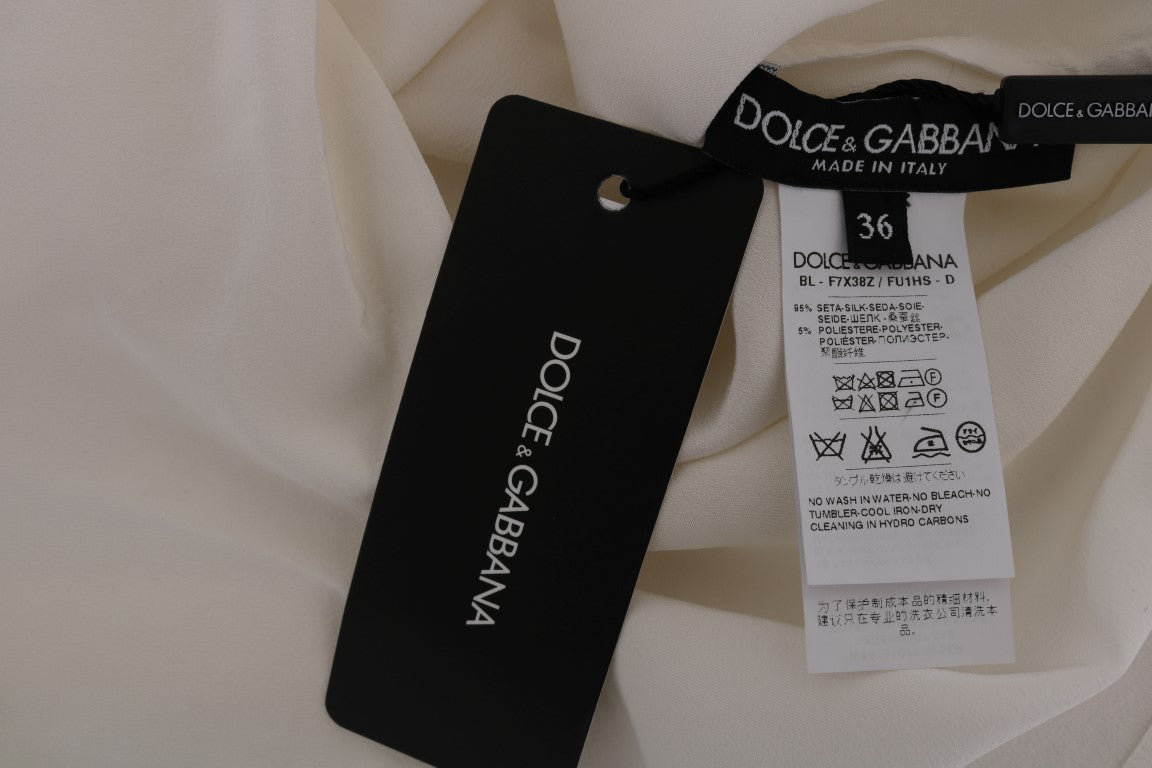 Dolce & Gabbana White Silk ITALIA IS LOVE Blouse T-shirt Dolce & Gabbana
