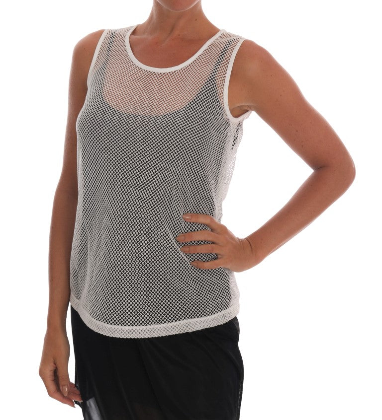 Dolce & Gabbana White Net Tank Transparent Top Dolce & Gabbana