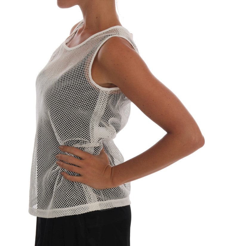 Dolce & Gabbana White Net Tank Transparent Top Dolce & Gabbana