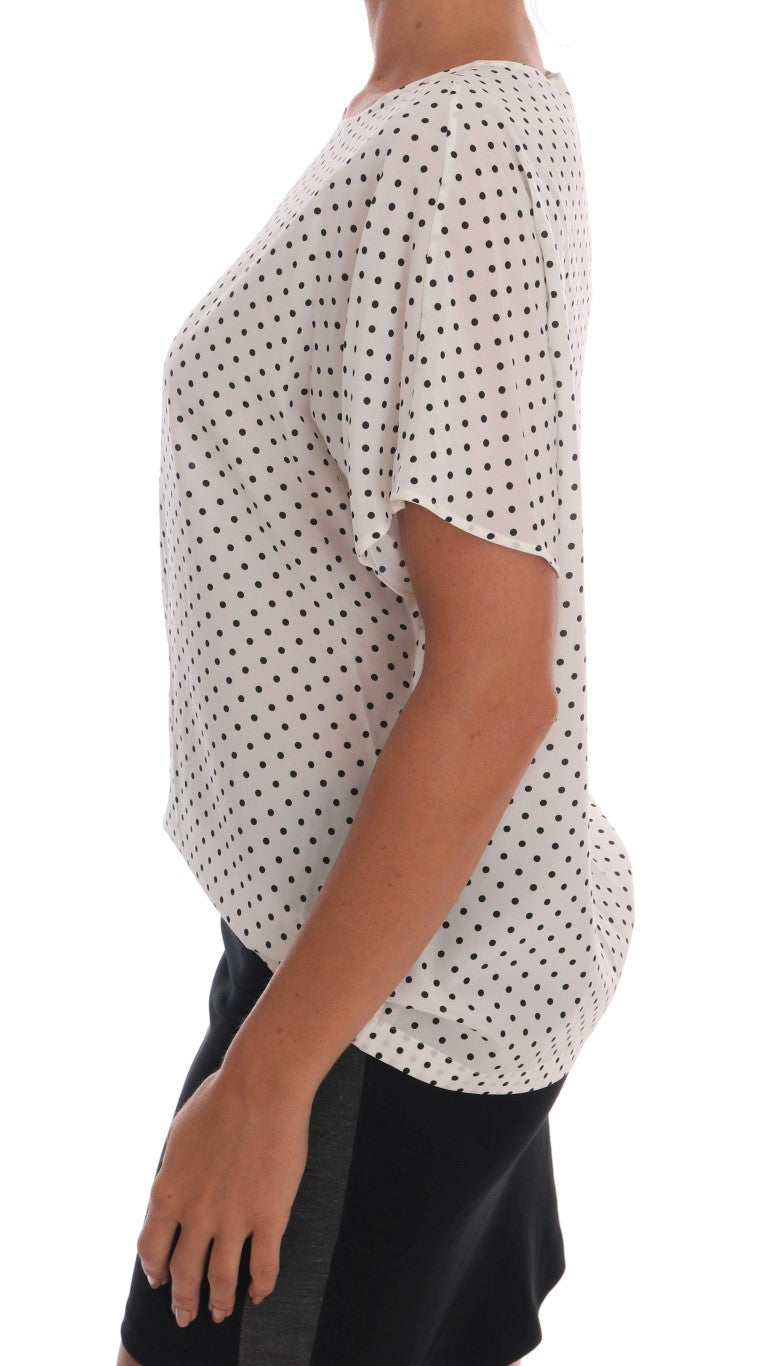 Dolce & Gabbana White Polka Dotted Silk T-shirt Top Dolce & Gabbana