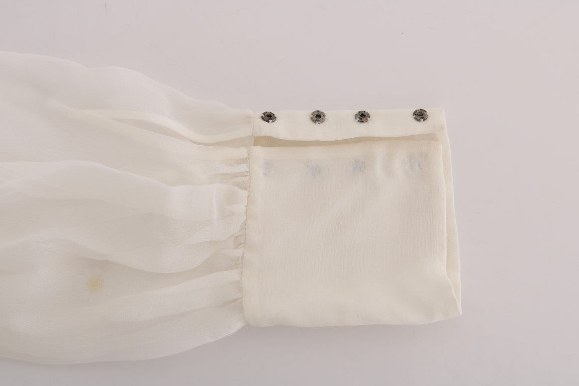 Dolce & Gabbana White Daisy Applique Silk Shirt Dolce & Gabbana