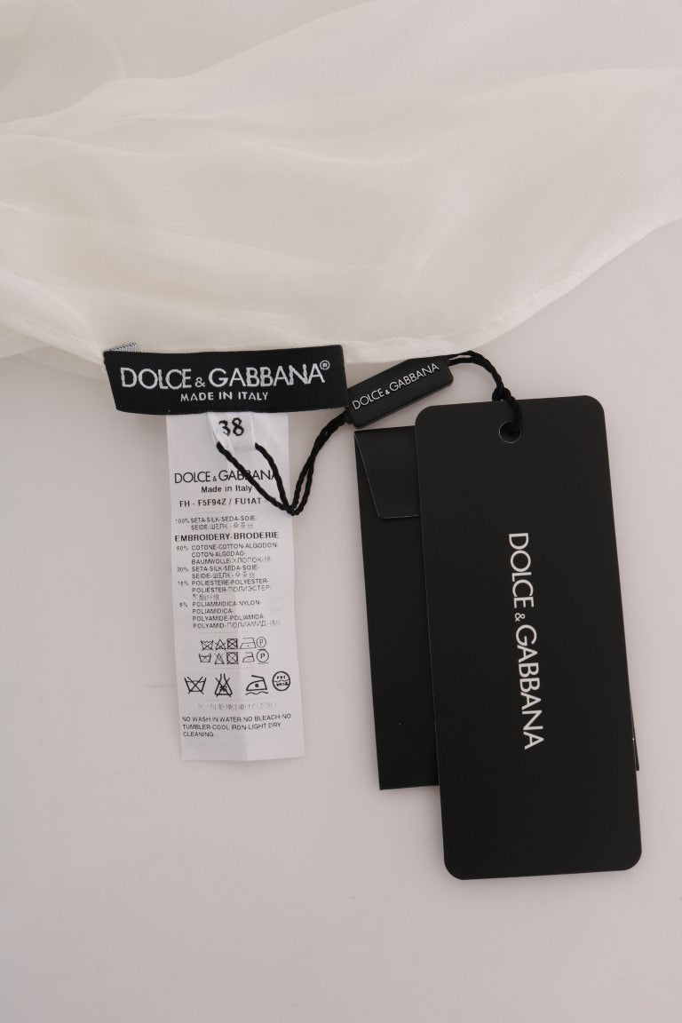 Dolce & Gabbana White Daisy Applique Silk Shirt Dolce & Gabbana