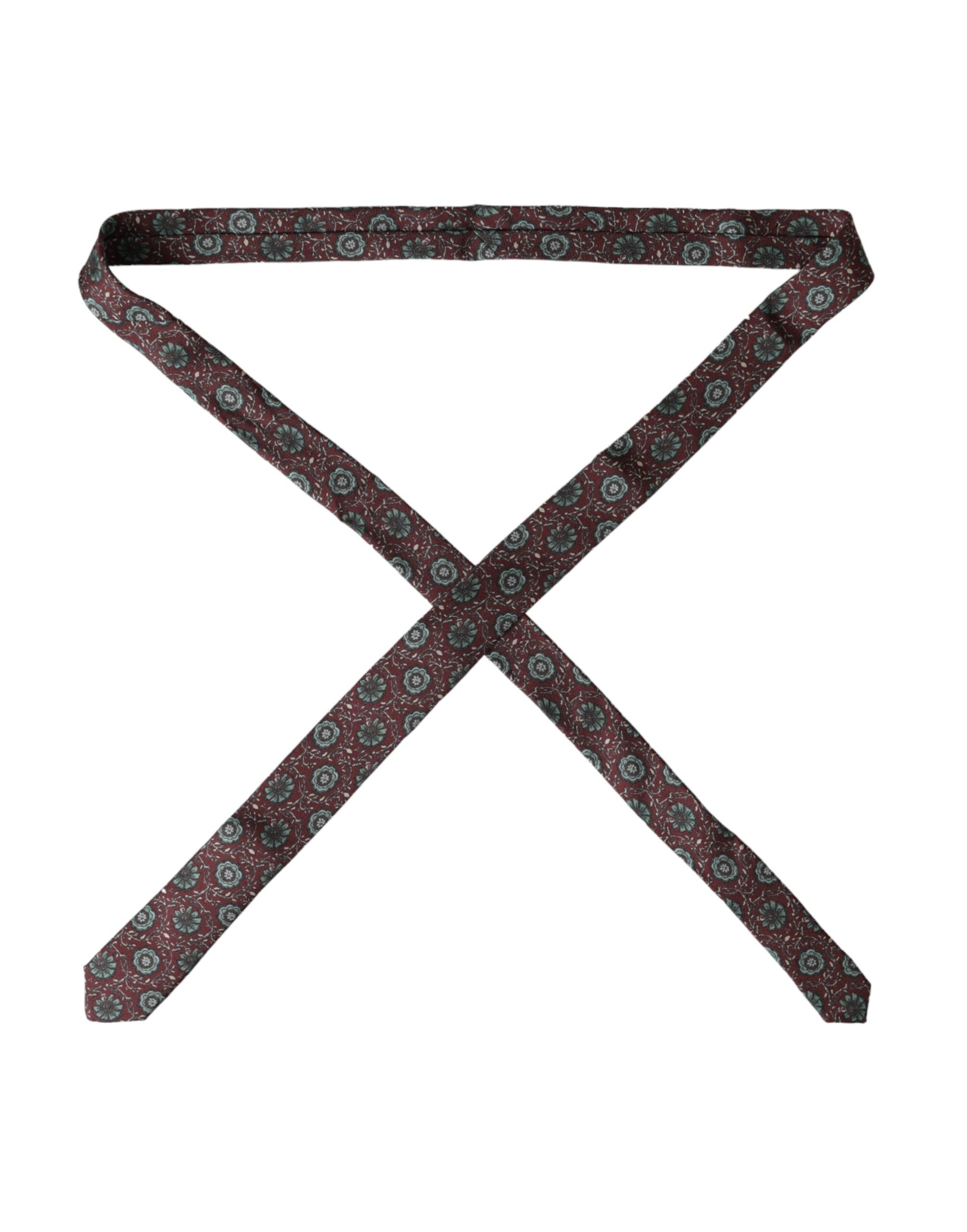 Dolce & Gabbana Maroon Floral 100% Silk Adjustable Men Tie Dolce & Gabbana