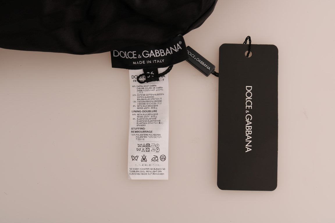 Dolce & Gabbana Black Fur Floral Brocade Zipper Sweater Dolce & Gabbana