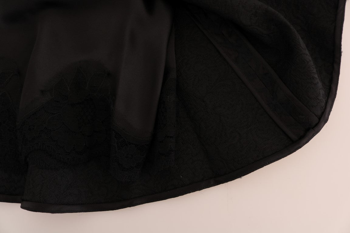 Dolce & Gabbana Black Floral Jacquard Silk A-Line Skirt Dolce & Gabbana