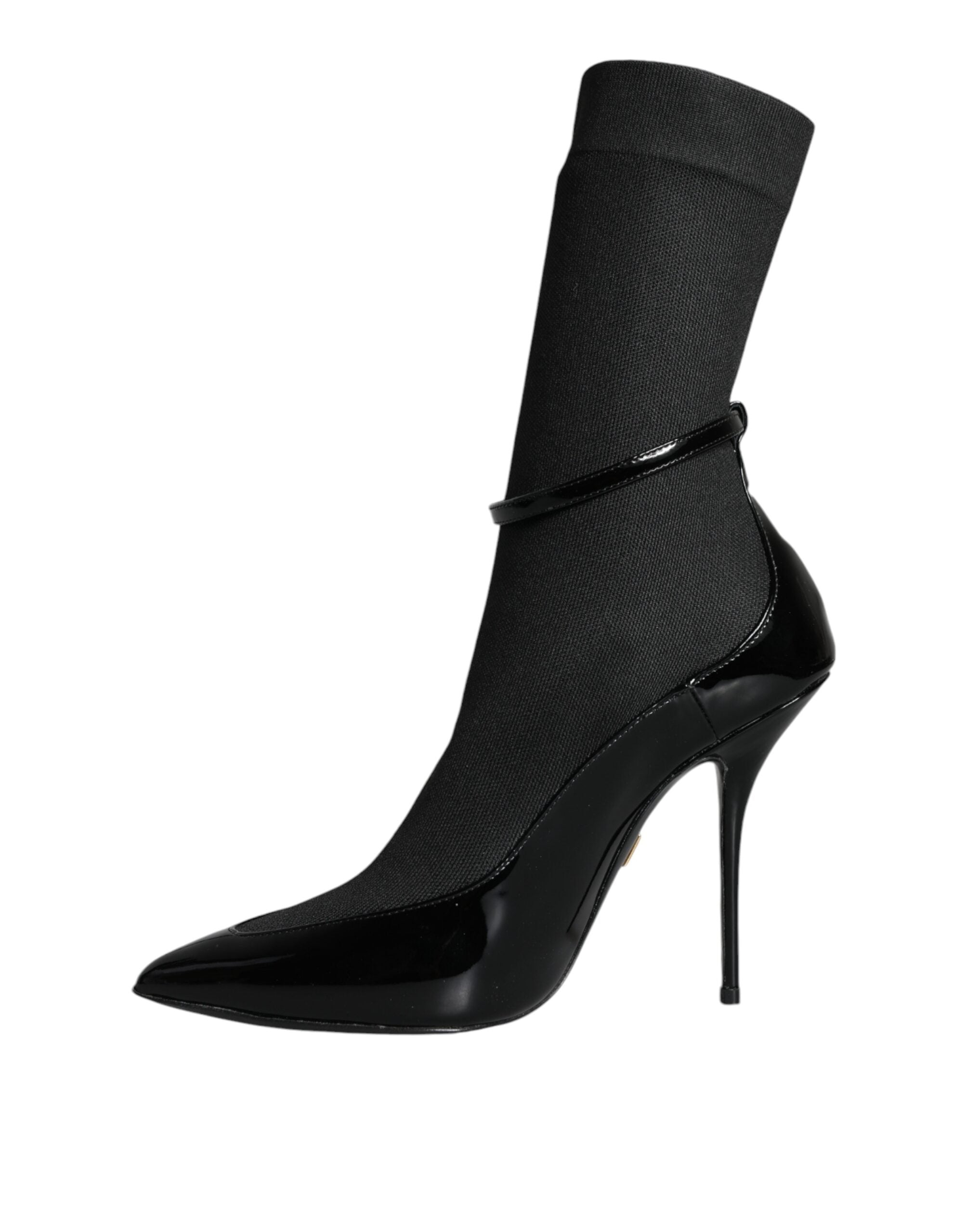 Dolce & Gabbana Black Leather Stilettos Booties Socks Shoes Dolce & Gabbana