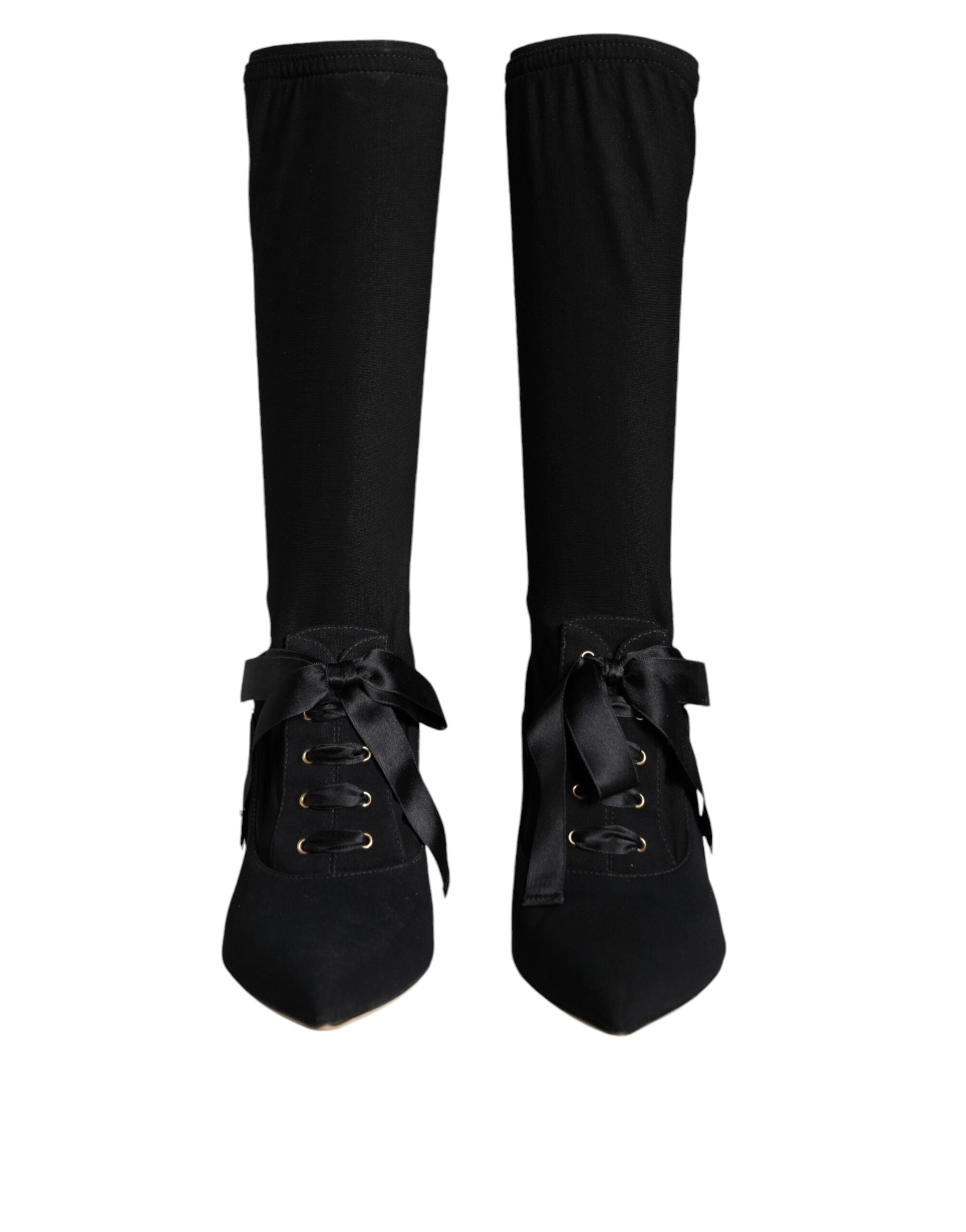 Dolce & Gabbana Black Stiletto Heels Mid Calf Boots Shoes Dolce & Gabbana