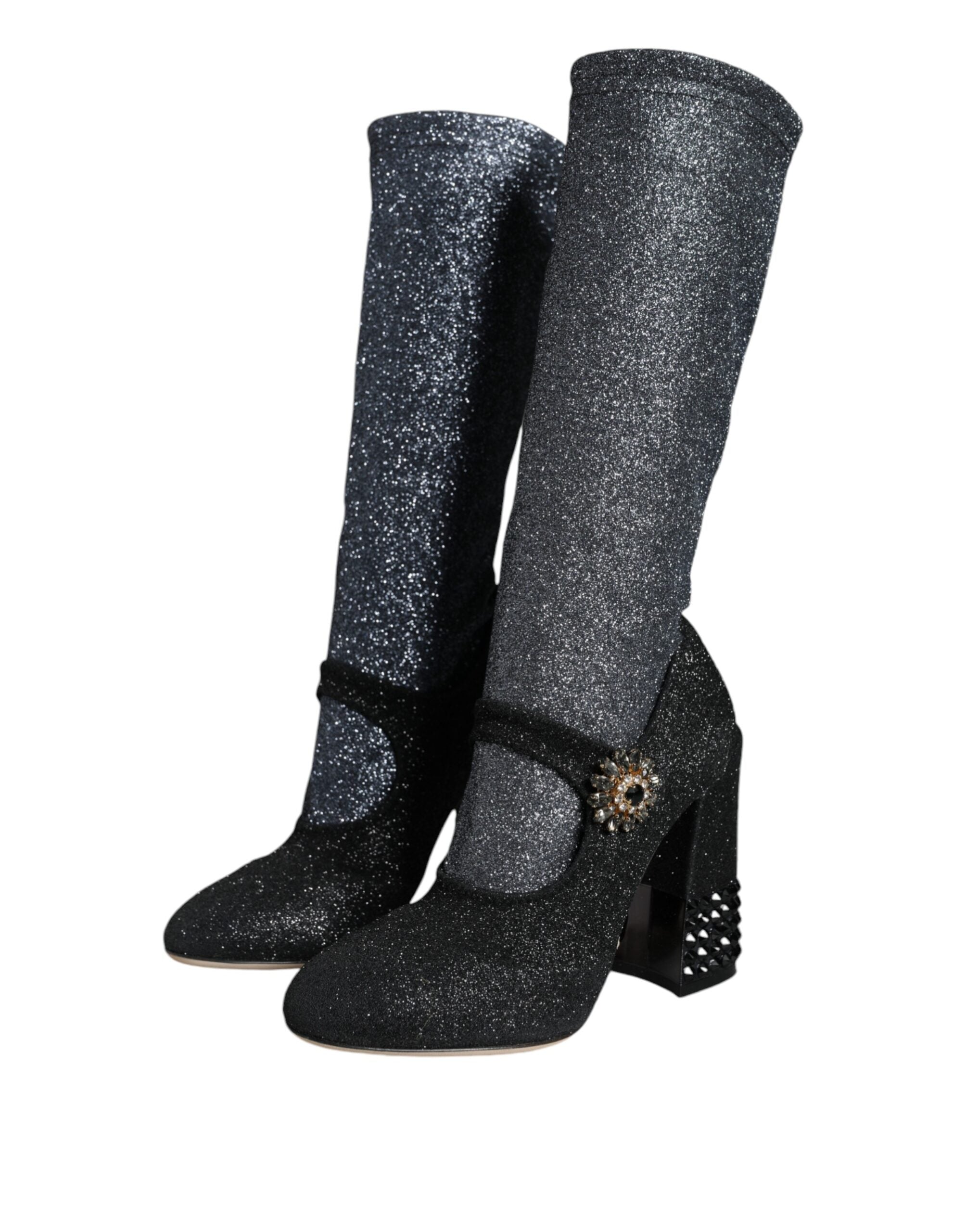 Dolce & Gabbana Black Crystal Mary Janes Booties Shoes Dolce & Gabbana