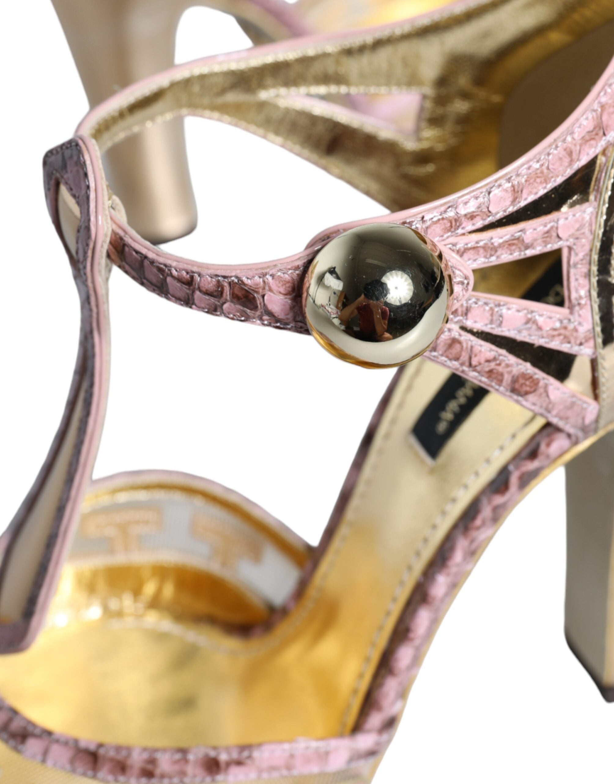 Dolce & Gabbana Pink Gold Leather Pumps T-strap Sandals Shoes Dolce & Gabbana