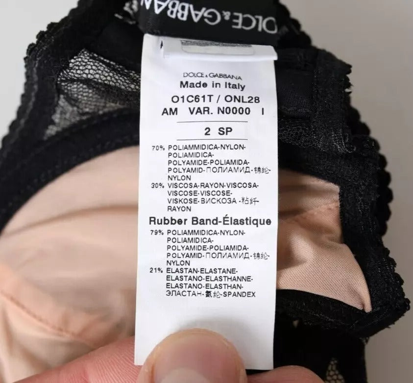 Dolce & Gabbana Black Floral Lace Nylon Balconcino Bra Underwear Dolce & Gabbana