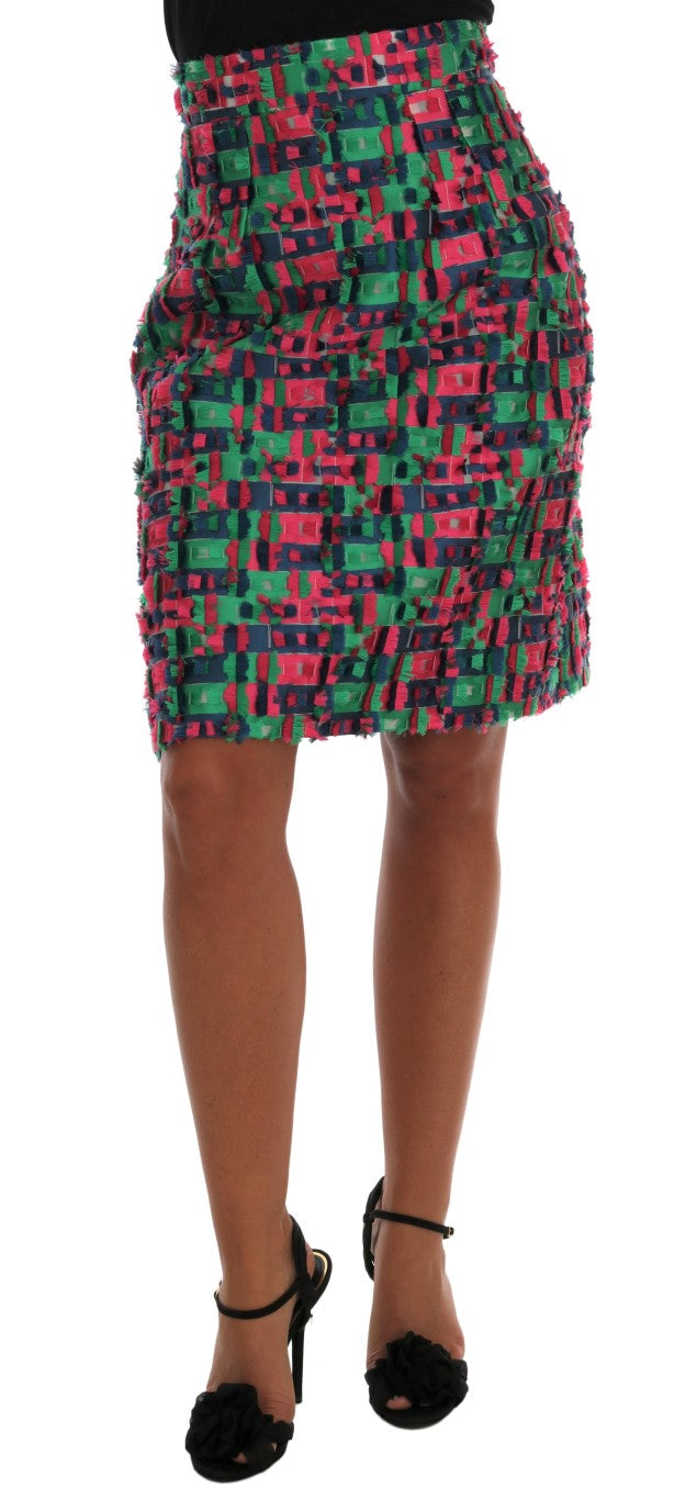 Dolce & Gabbana Pink Green Jacquard Pencil Skirt Dolce & Gabbana