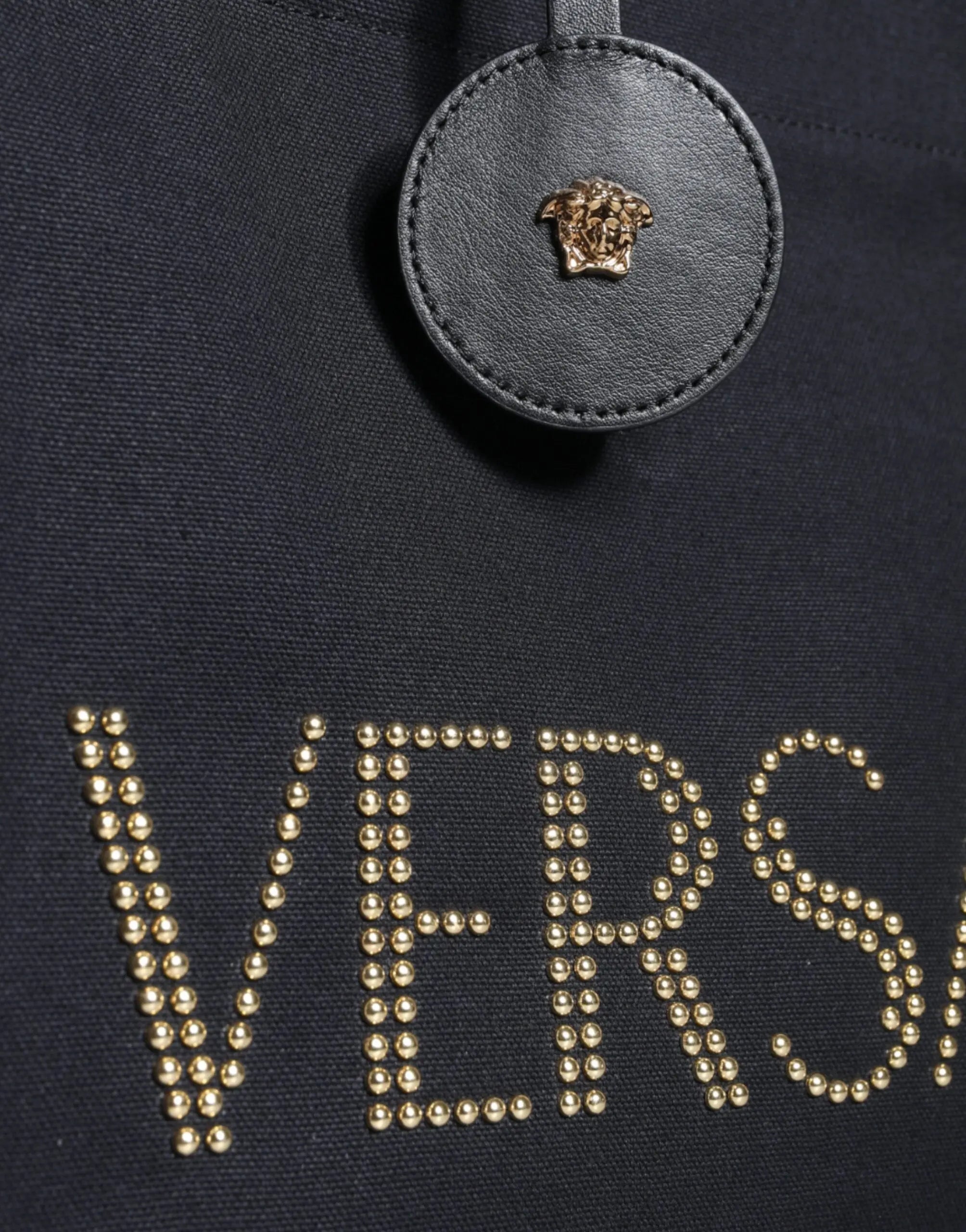 Versace Black Top Handle Canvas Leather Logo Crossbody Tote Bag Versace