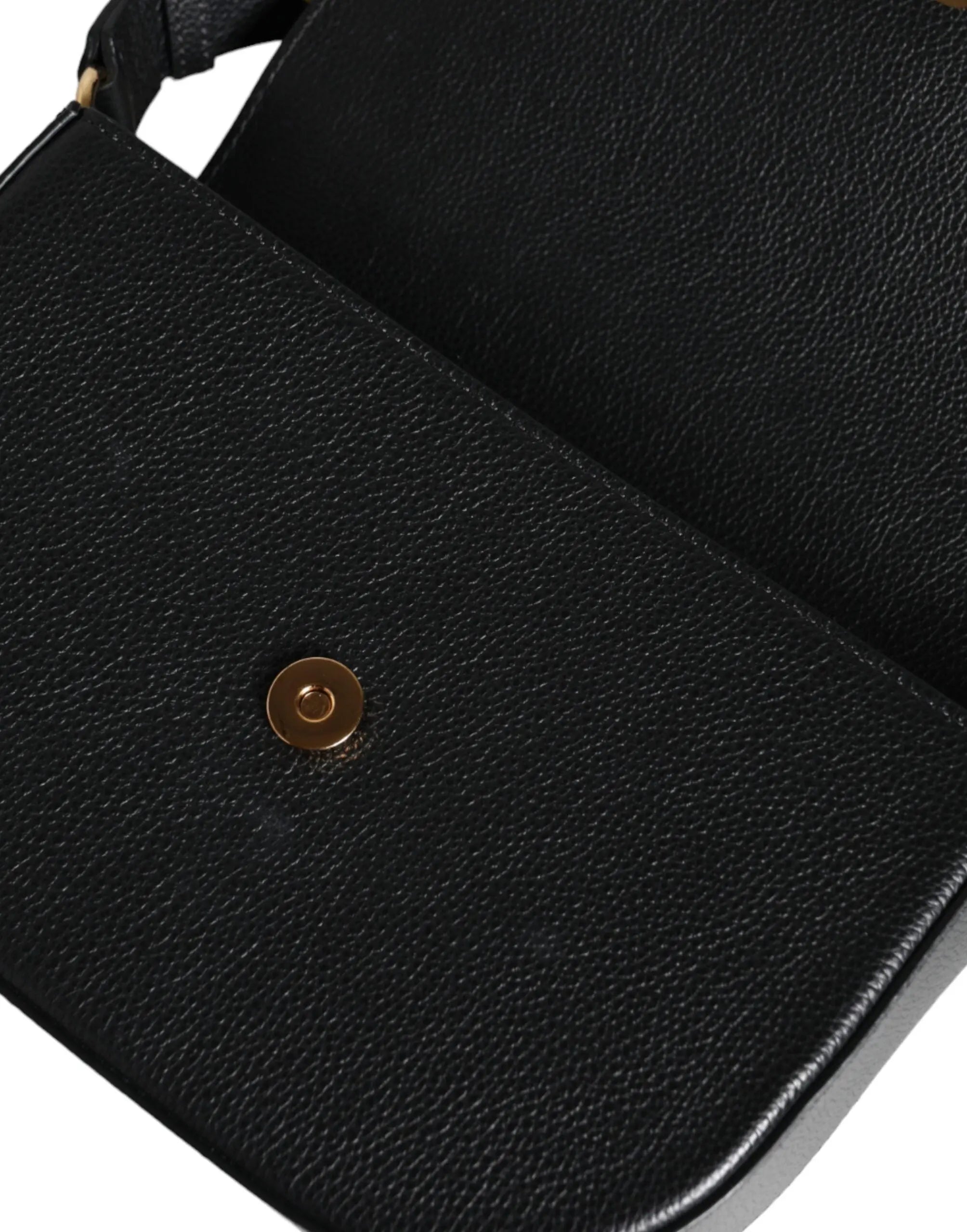 Versace Black Grainy Calf Leather Logo Crossbody Shoulder Bag Versace