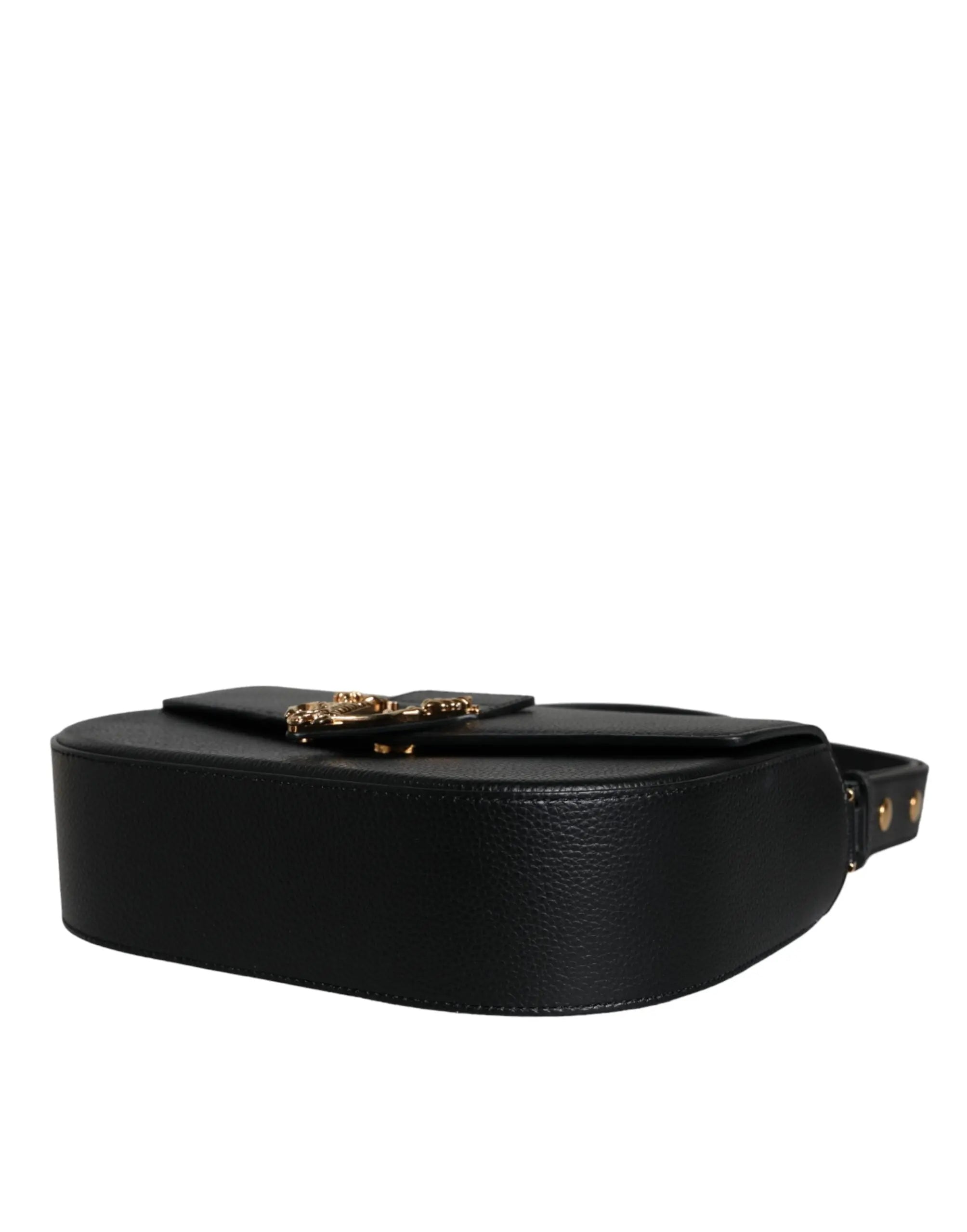 Versace Black Grainy Calf Leather Logo Crossbody Shoulder Bag Versace