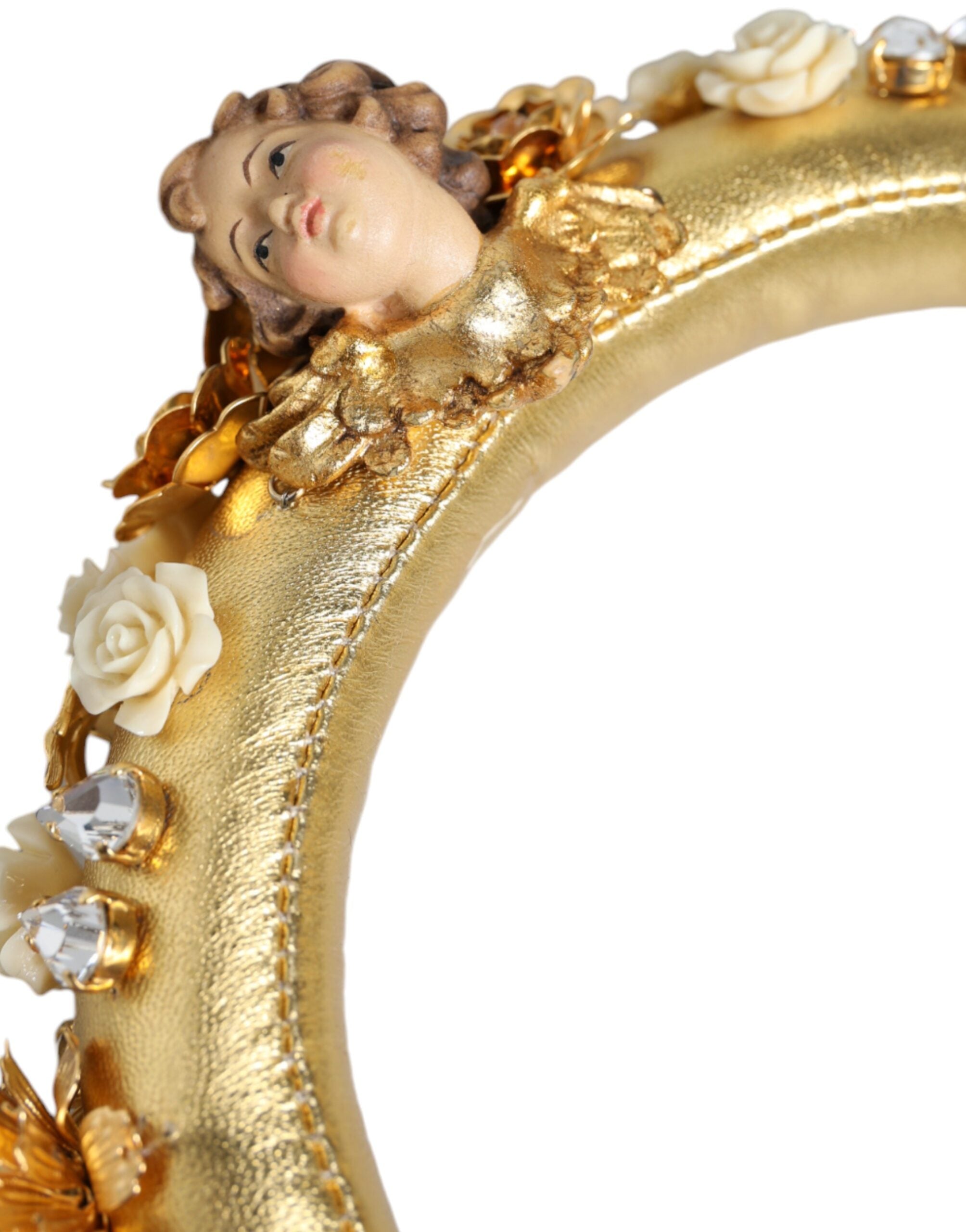 Dolce & Gabbana Gold Leather Floral Crystal Angel Headset Headphones Dolce & Gabbana