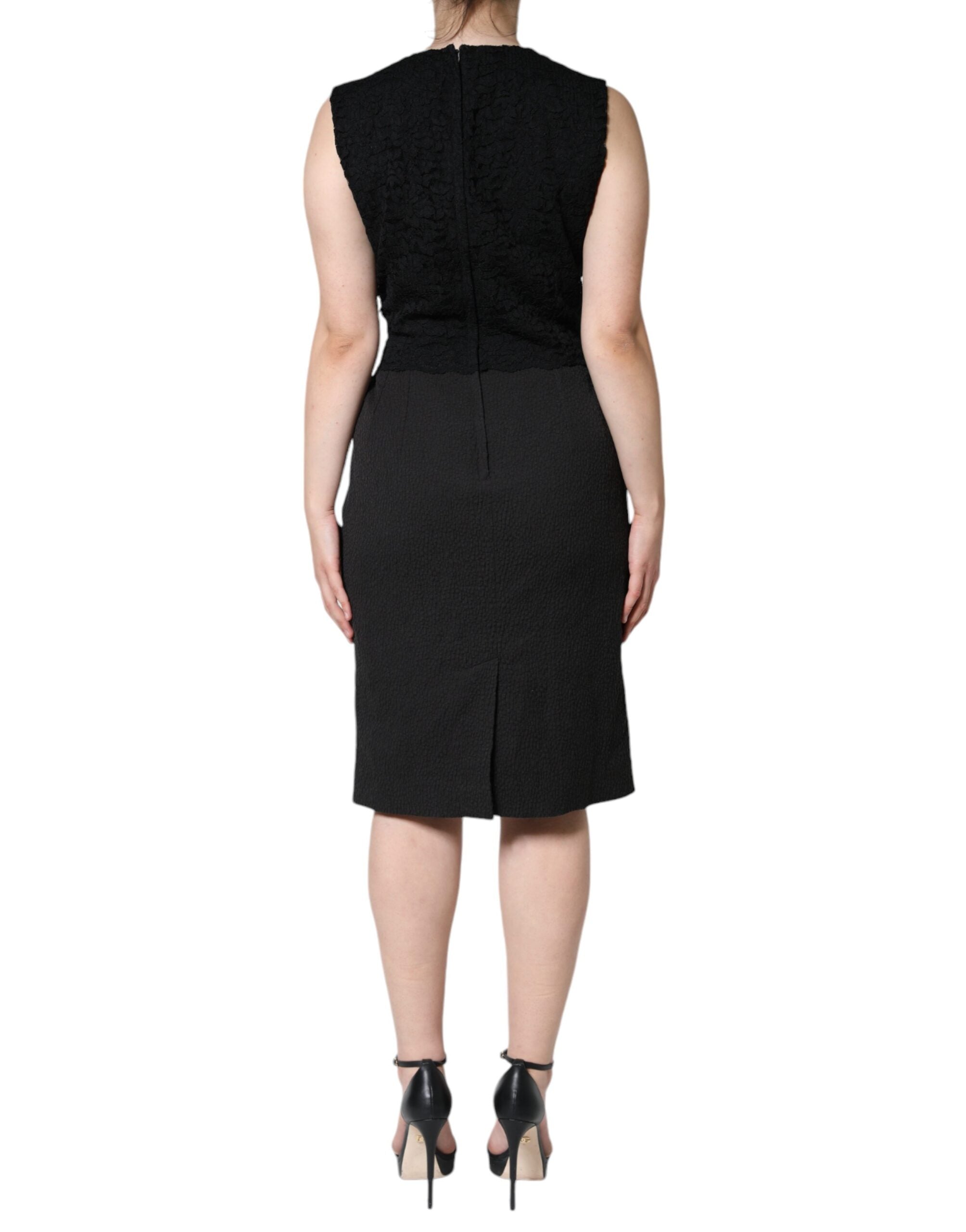Dolce & Gabbana Black Cotton Sheath Knee Length Dress Dolce & Gabbana