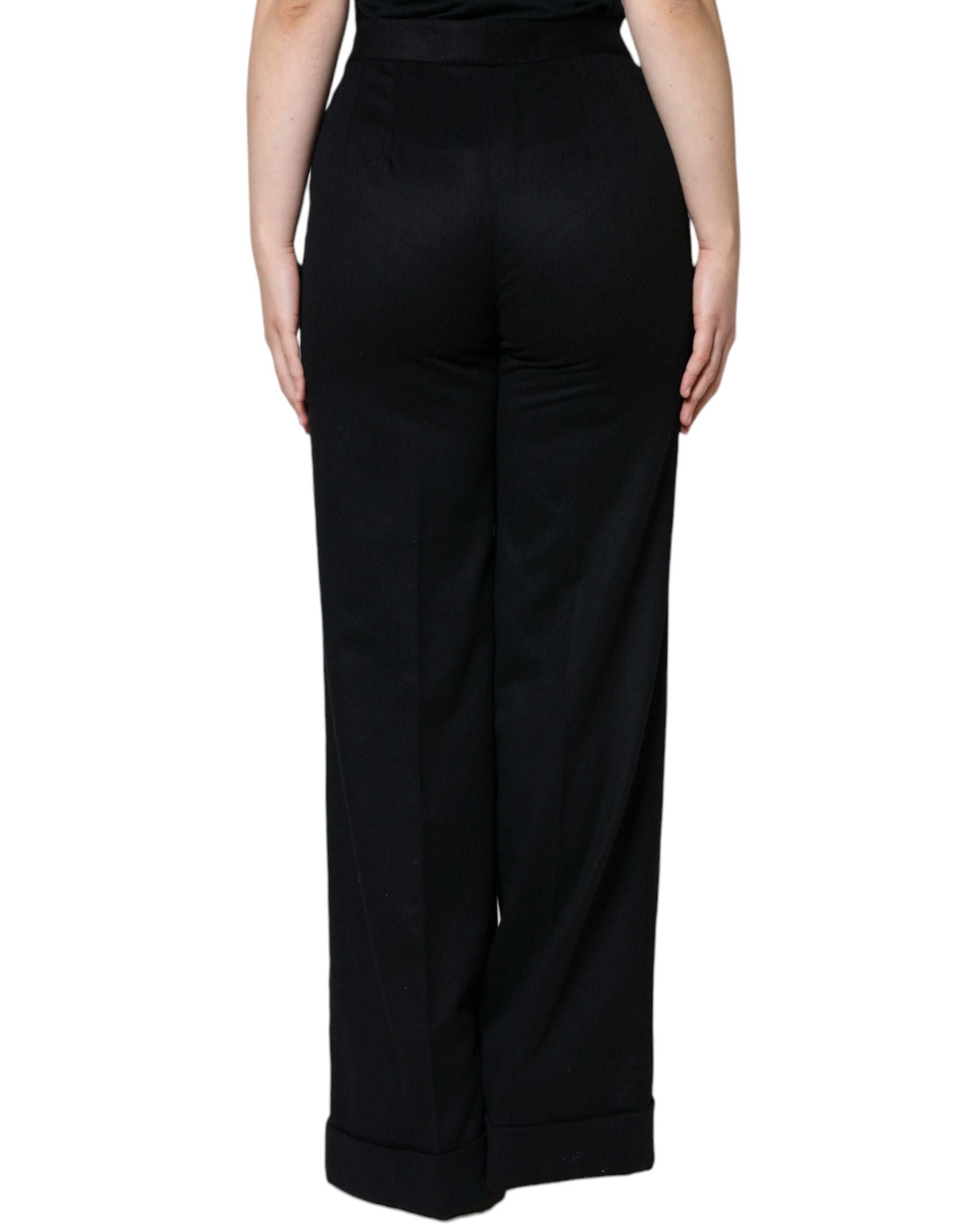 Dolce & Gabbana Black Cashmere Mid Waist Women Boot Cut Pants Dolce & Gabbana