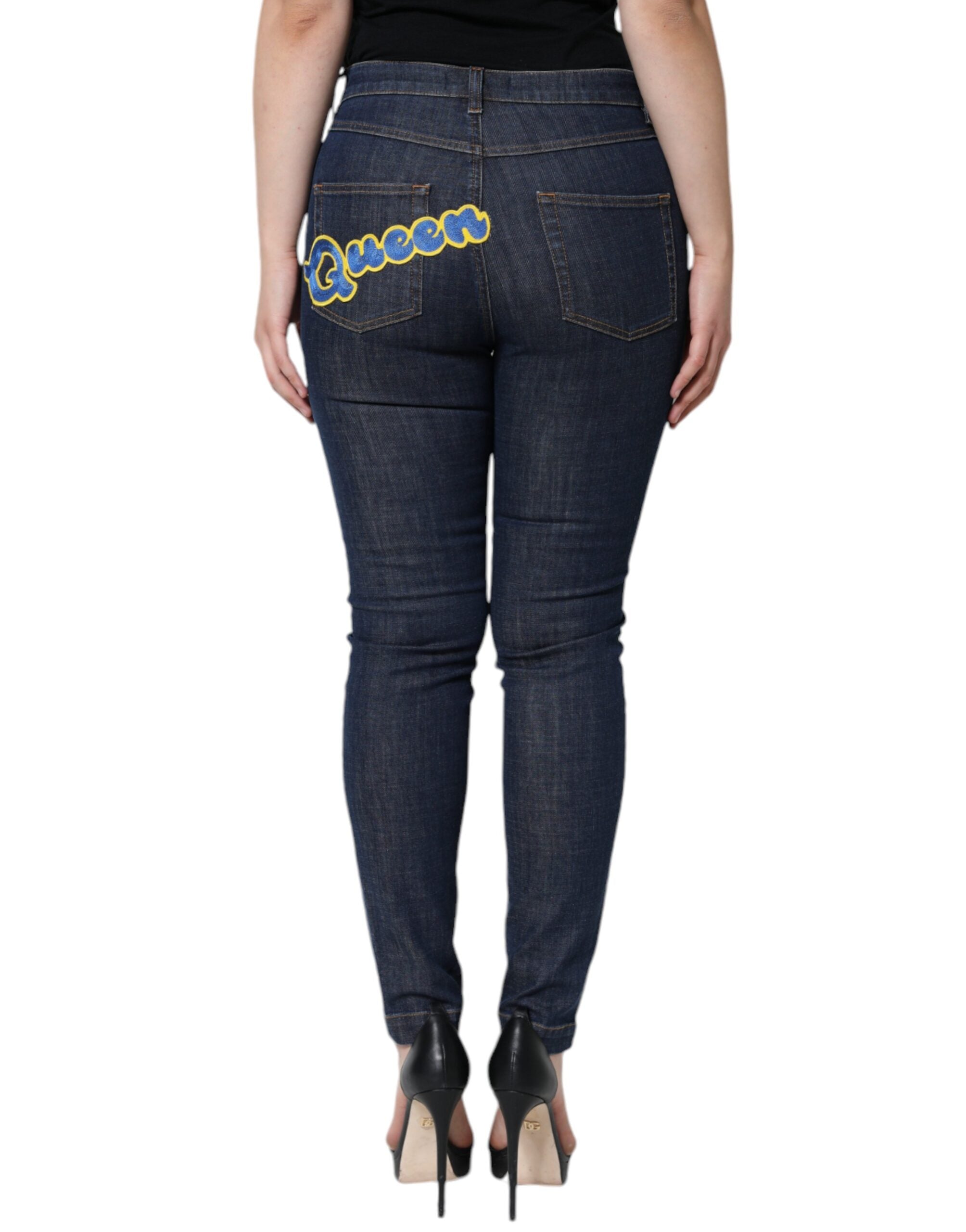 Dolce & Gabbana Dark Blue QUEEN Cotton Skinny Denim Jeans Dolce & Gabbana