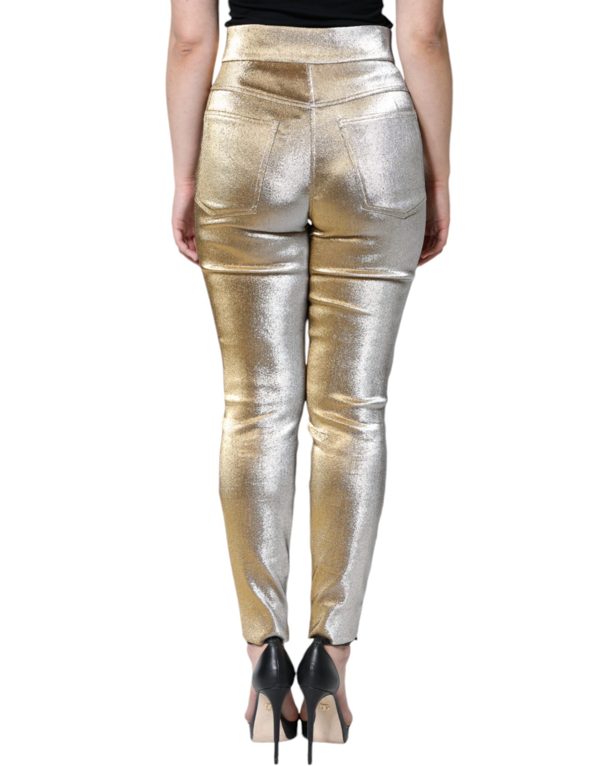 Dolce & Gabbana Metallic Gold High Waist Skinny Pants Dolce & Gabbana