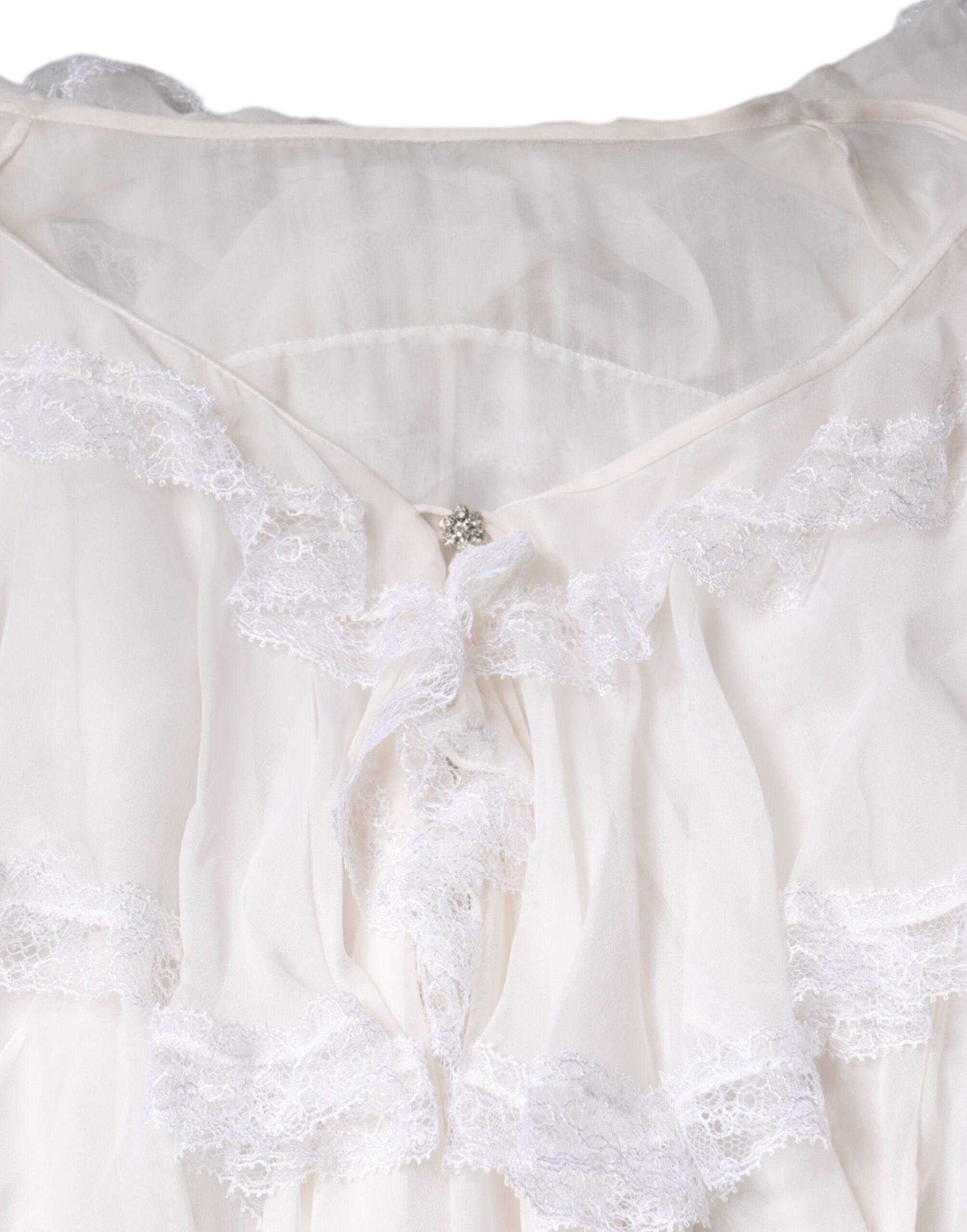 Dolce & Gabbana White Ruffles Lace Long Sleeve Blouse Top Dolce & Gabbana