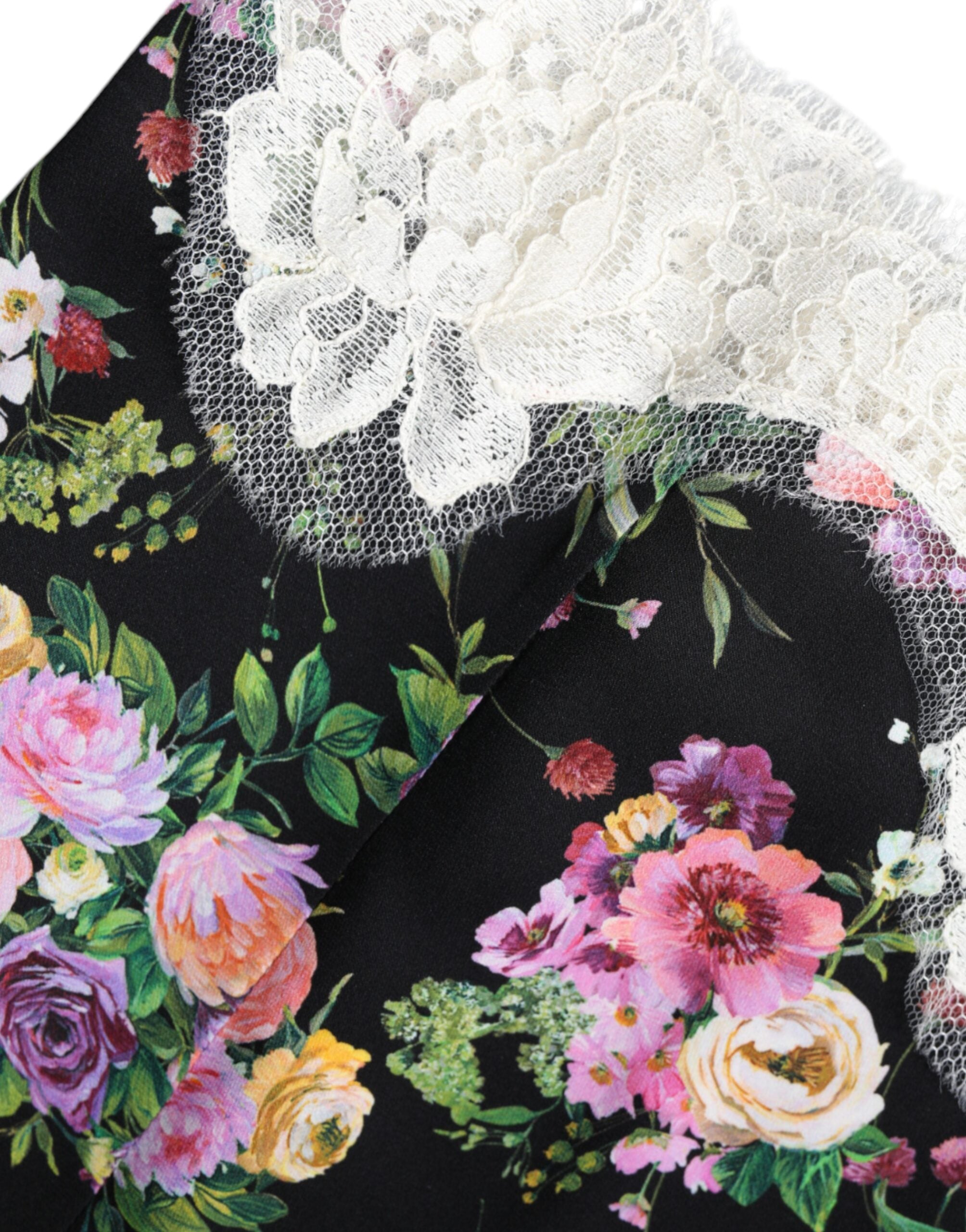Dolce & Gabbana Black Floral Lace Short Sleeves Blouse Top Dolce & Gabbana