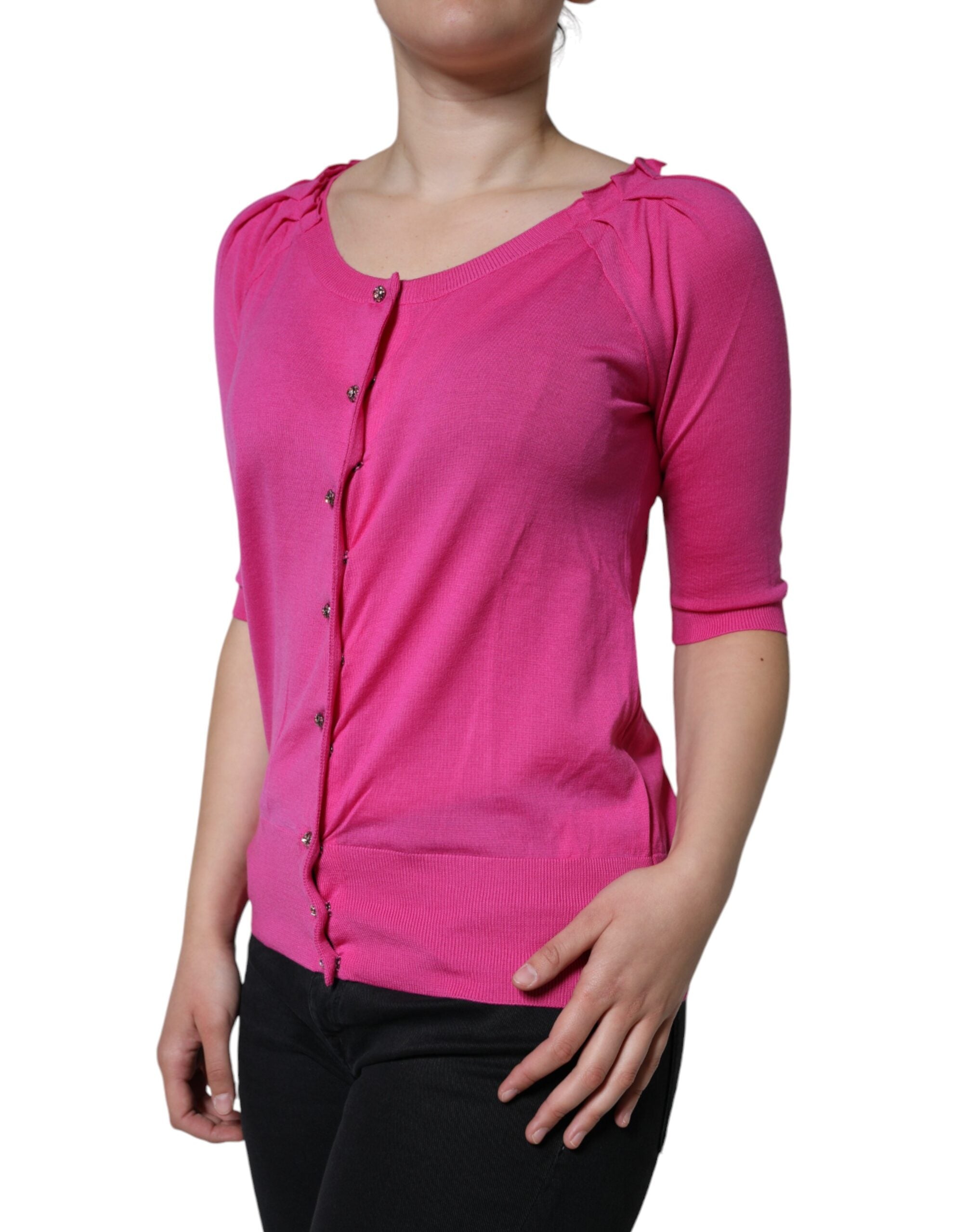 Dolce & Gabbana Pink Wool Button Down Short Sleeve Blouse Top Dolce & Gabbana