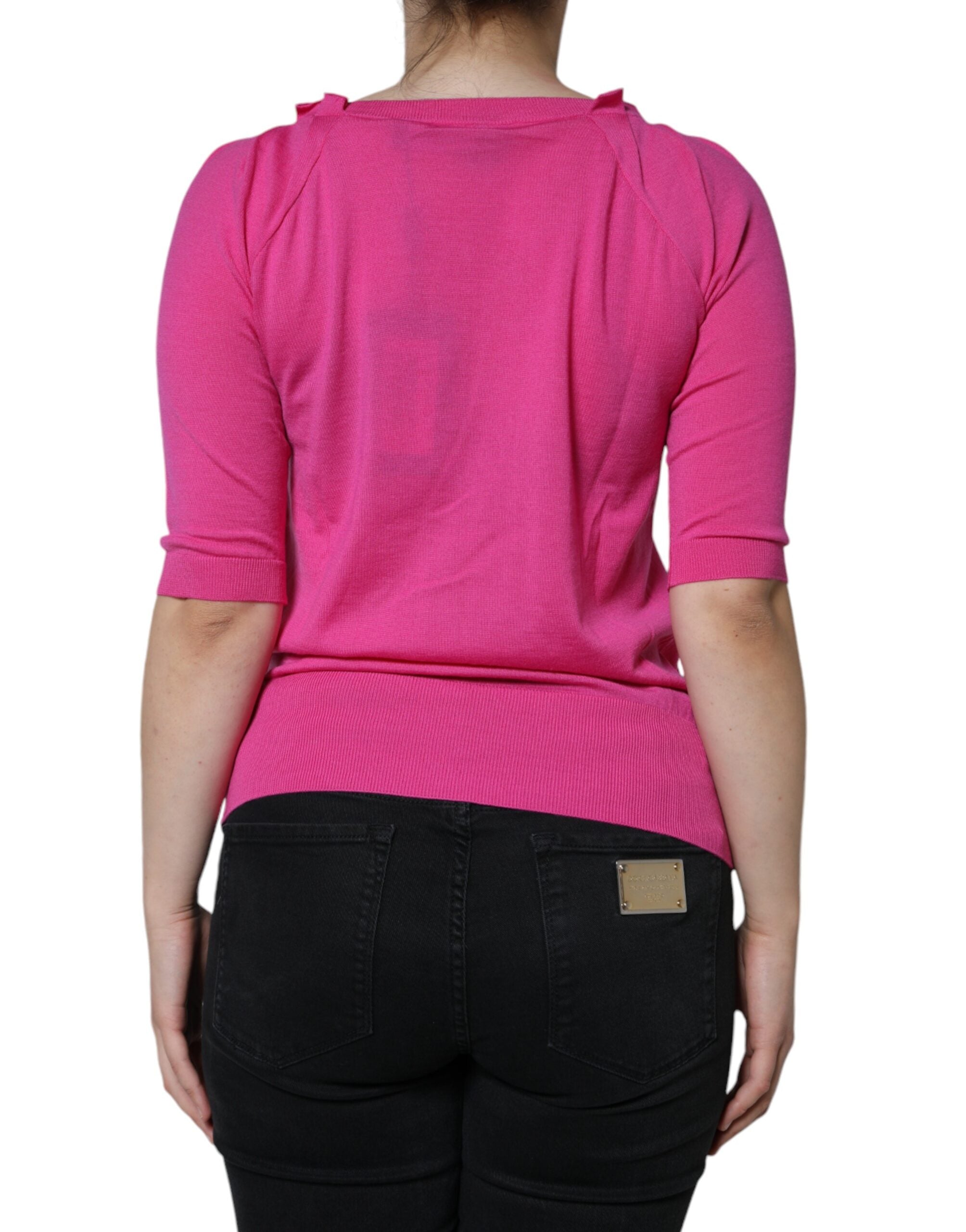 Dolce & Gabbana Pink Wool Button Down Short Sleeve Blouse Top Dolce & Gabbana