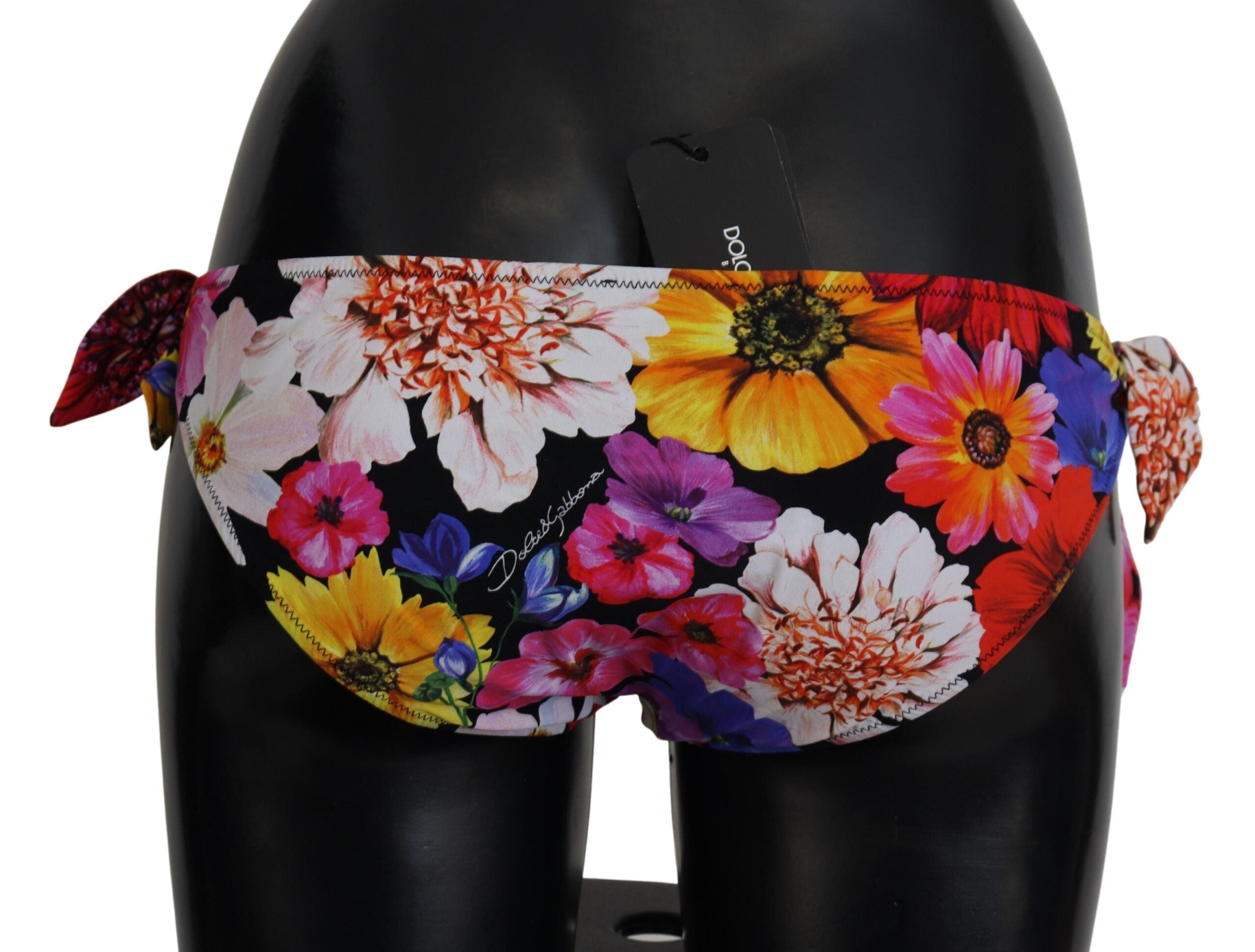 Dolce & Gabbana Black Floral Print Swimsuit Bikini Bottom Swimwear Dolce & Gabbana
