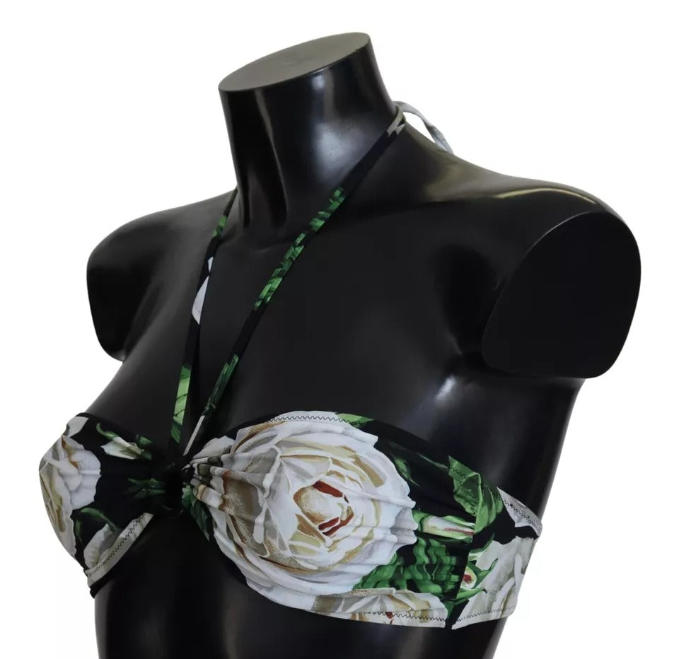 Dolce & Gabbana Black Floral Halter Beachwear Swimwear Bikini Top Dolce & Gabbana