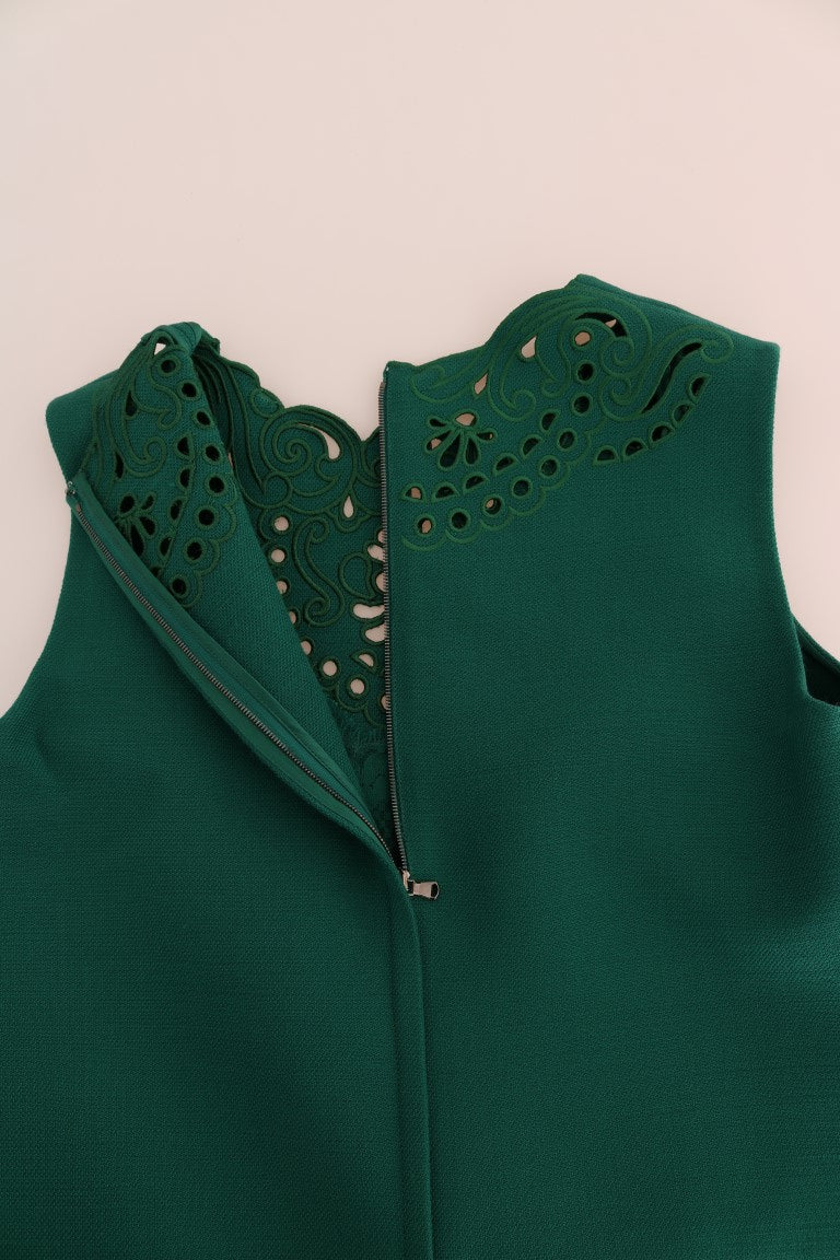 Dolce & Gabbana Green Floral Cutout Silk Wool Dress Dolce & Gabbana