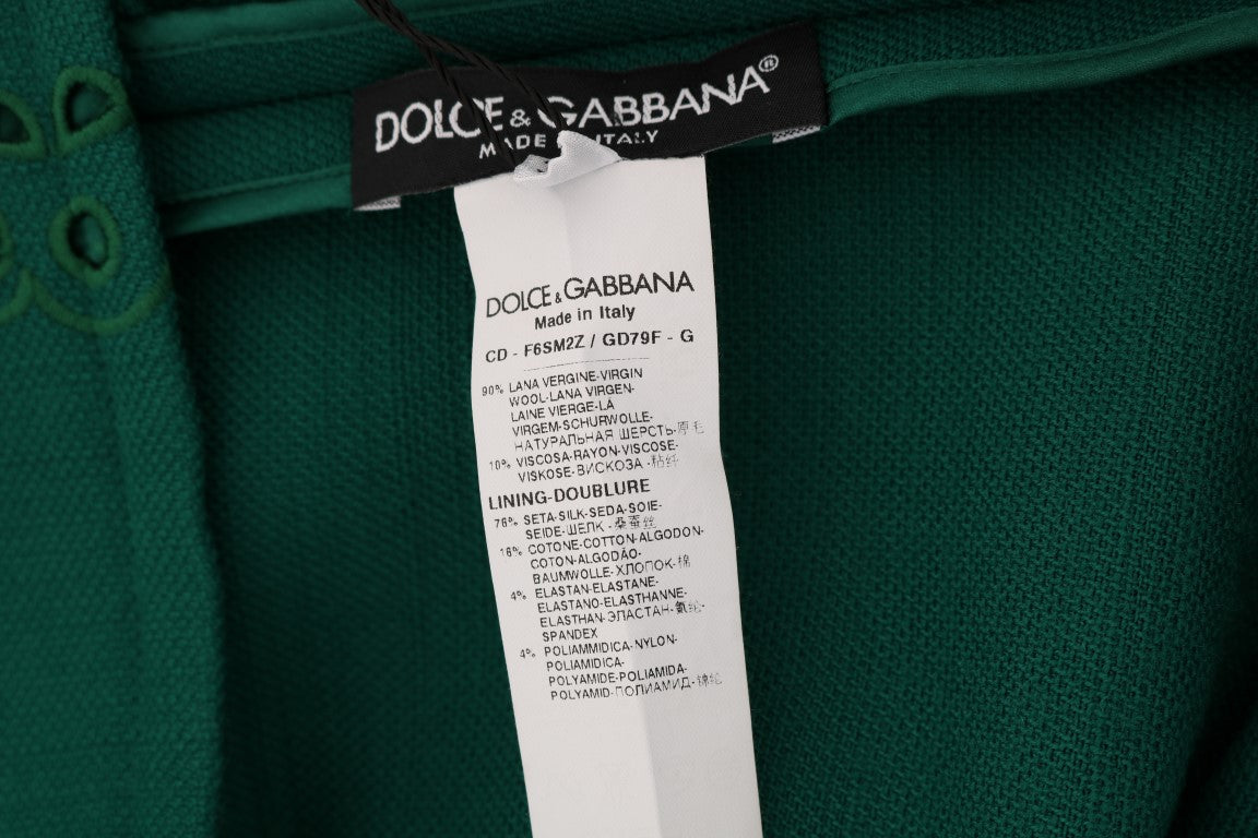 Dolce & Gabbana Green Floral Cutout Silk Wool Dress Dolce & Gabbana