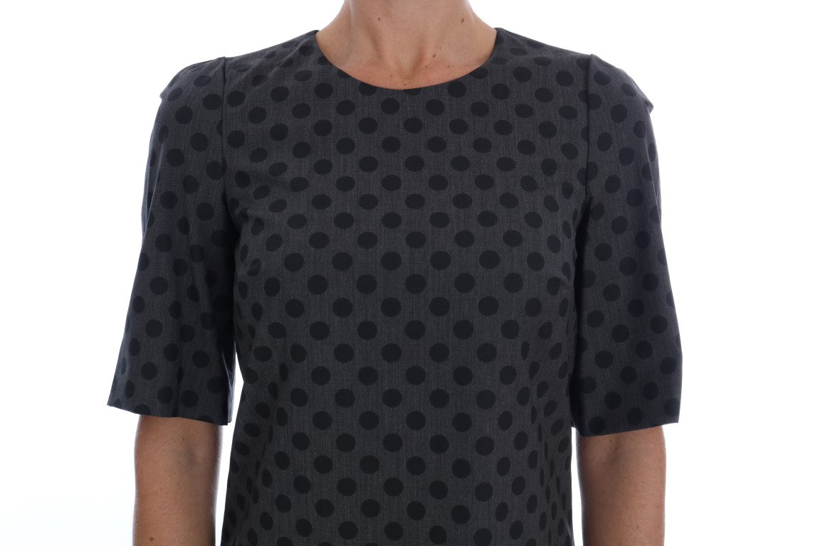 Dolce & Gabbana Gray Polka Dotted Wool Stretch Dress Dolce & Gabbana