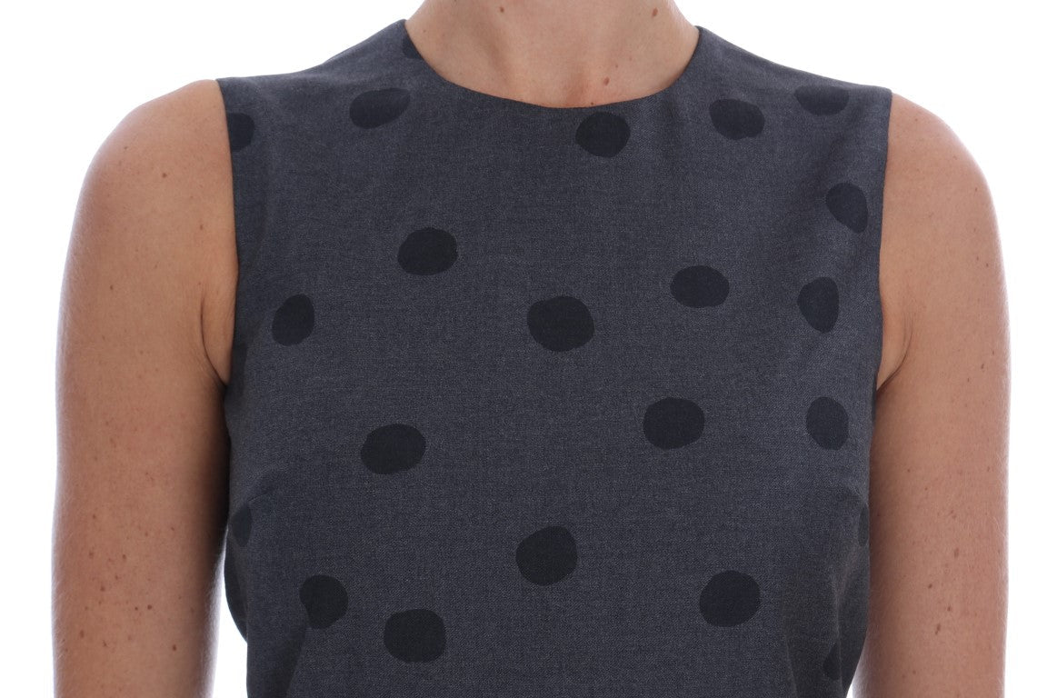 Dolce & Gabbana Gray Polka Dotted Sheath Wool Dress Dolce & Gabbana
