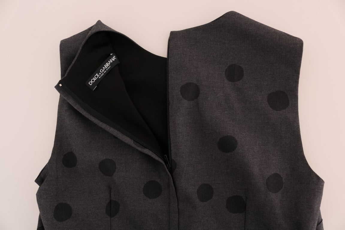 Dolce & Gabbana Gray Polka Dotted Sheath Wool Dress Dolce & Gabbana