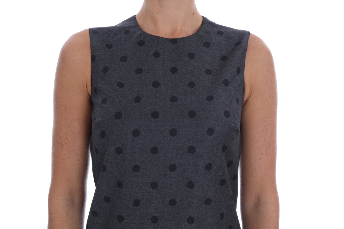 Dolce & Gabbana Gray Polka Dotted Sheath Wool Dress Dolce & Gabbana