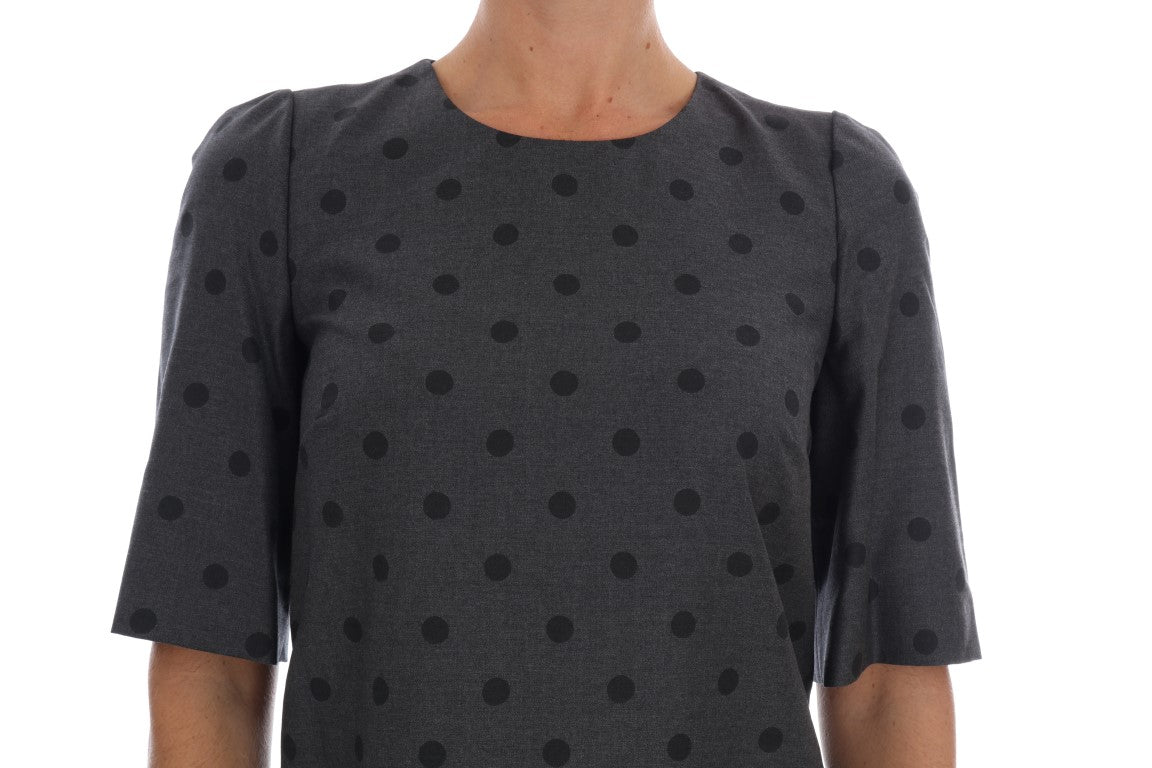 Dolce & Gabbana Gray Polka Dotted Sheath Wool Dress Dolce & Gabbana