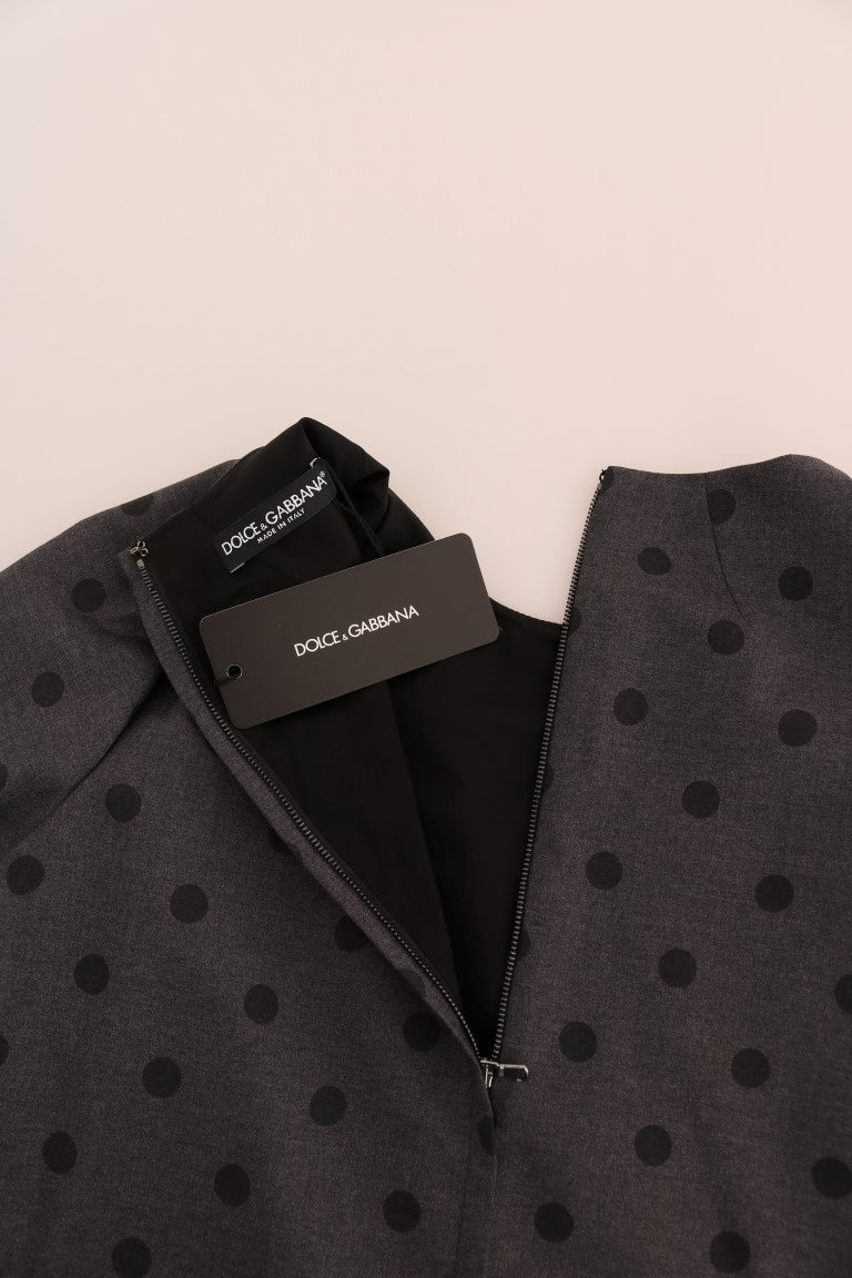 Dolce & Gabbana Gray Polka Dotted Sheath Wool Dress Dolce & Gabbana