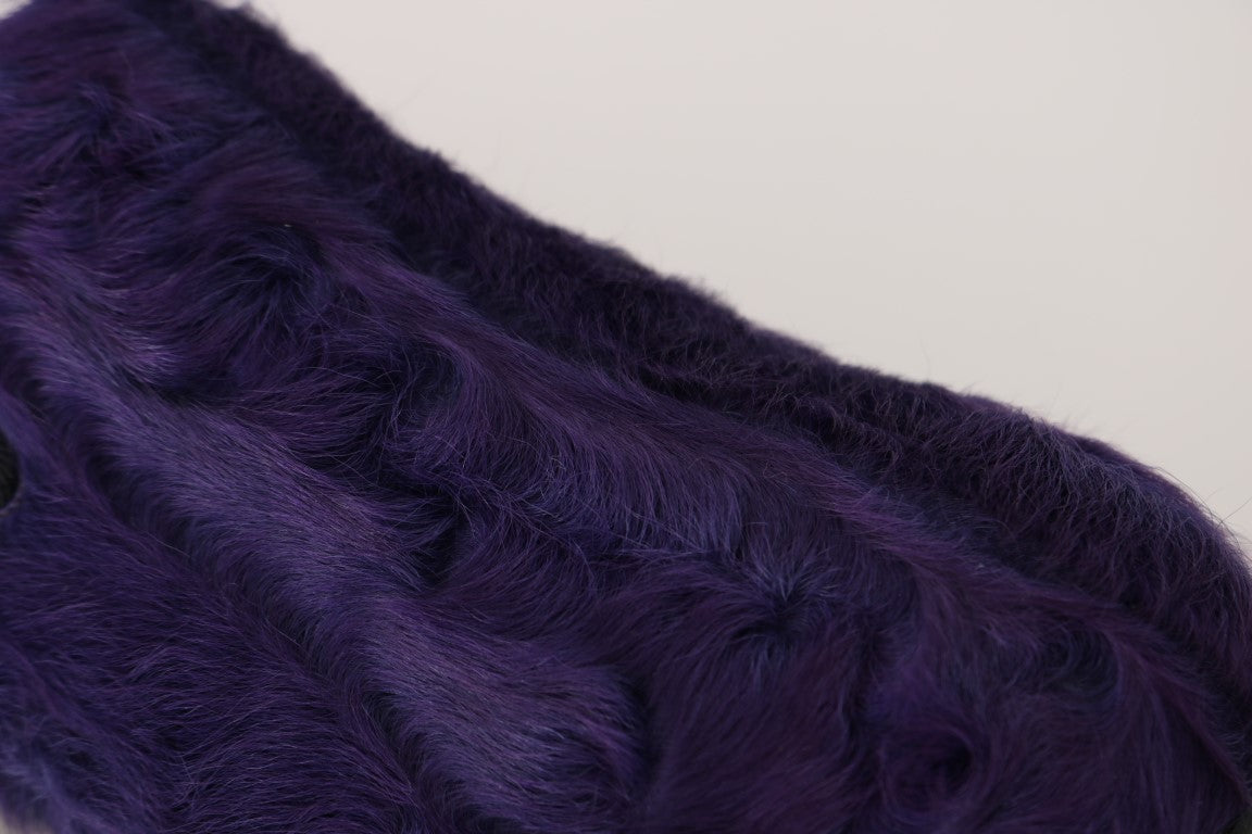 Dolce & Gabbana Purple Sheep Fur Leather Loafers Dolce & Gabbana