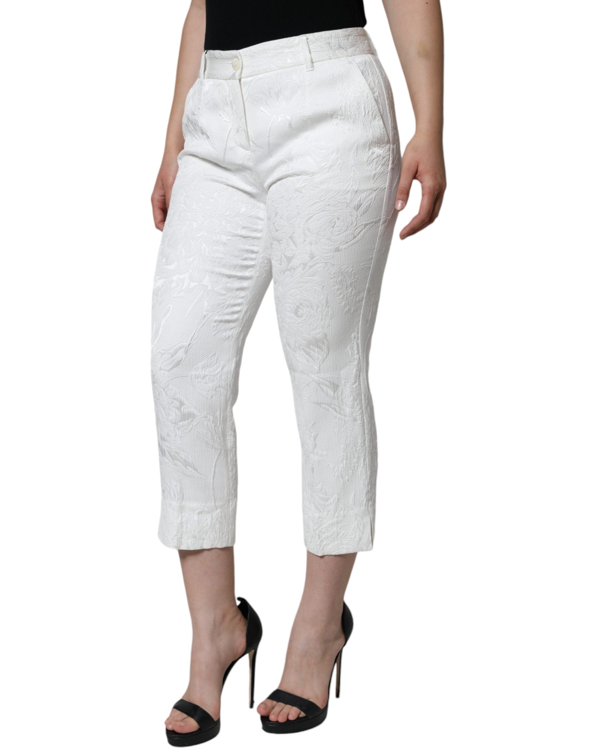 Dolce & Gabbana White Floral Brocade Cotton Cropped Pants Dolce & Gabbana