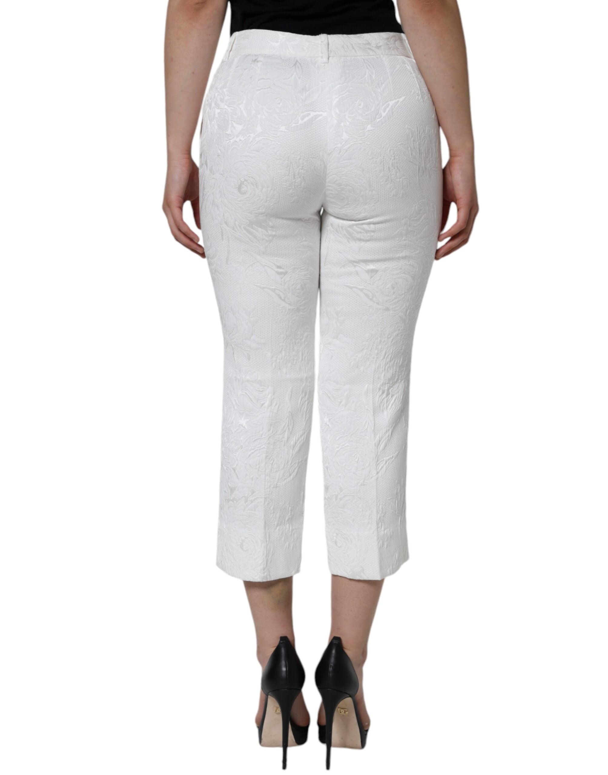 Dolce & Gabbana White Floral Brocade Cotton Cropped Pants Dolce & Gabbana
