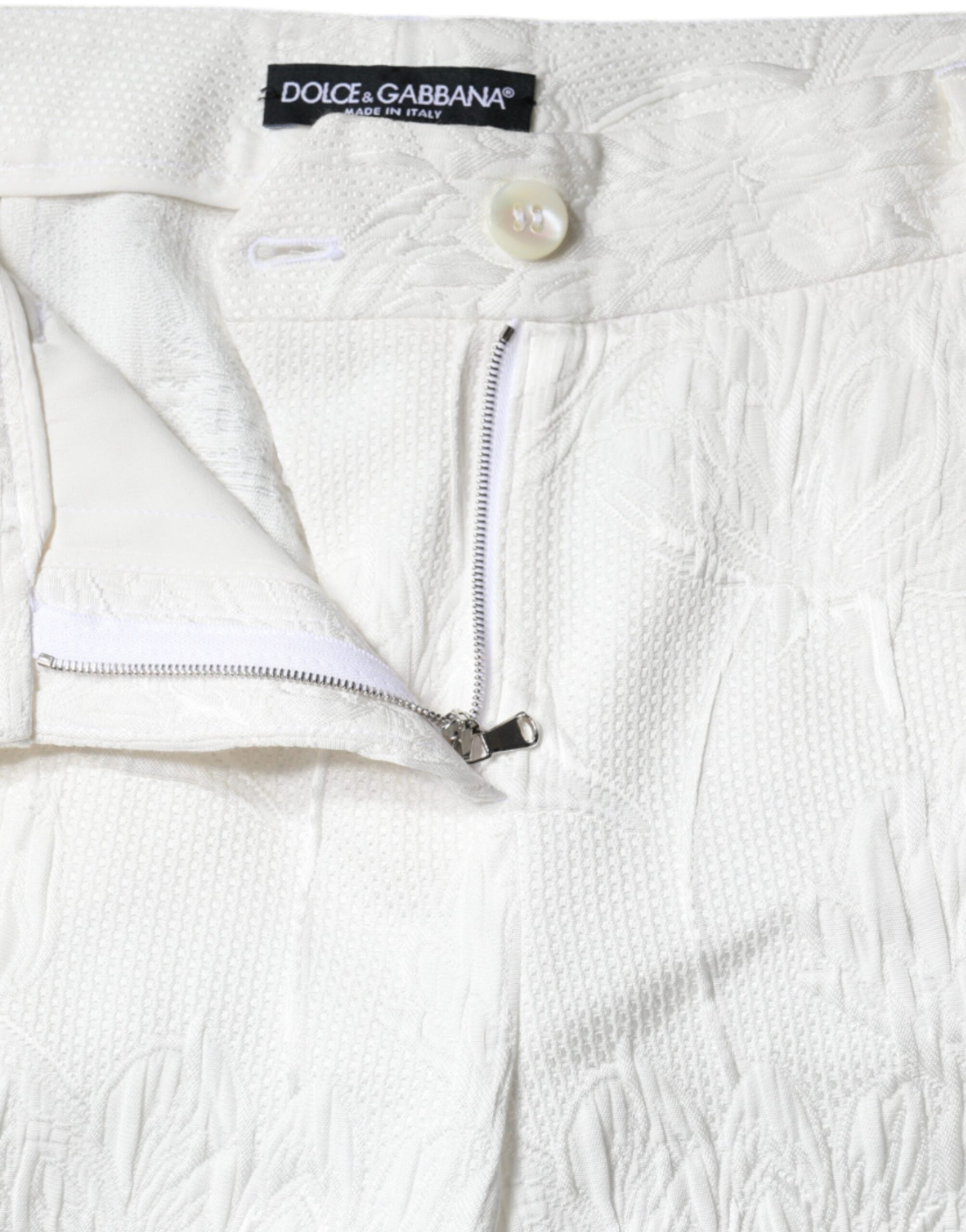 Dolce & Gabbana White Floral Brocade Cotton Cropped Pants Dolce & Gabbana